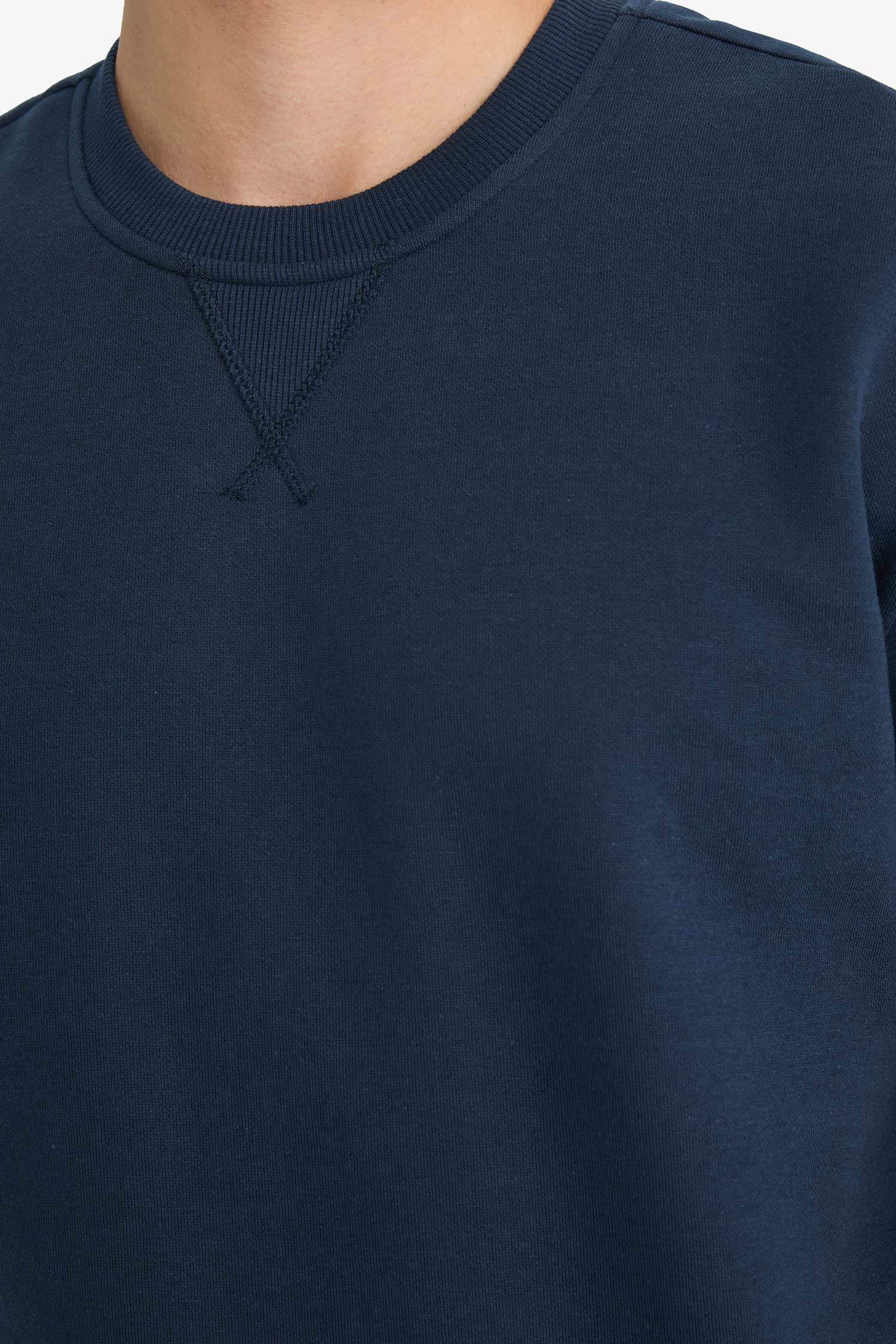 Regular Fit Bisiklet Yaka Basic Düz Kalın Sweatshirt