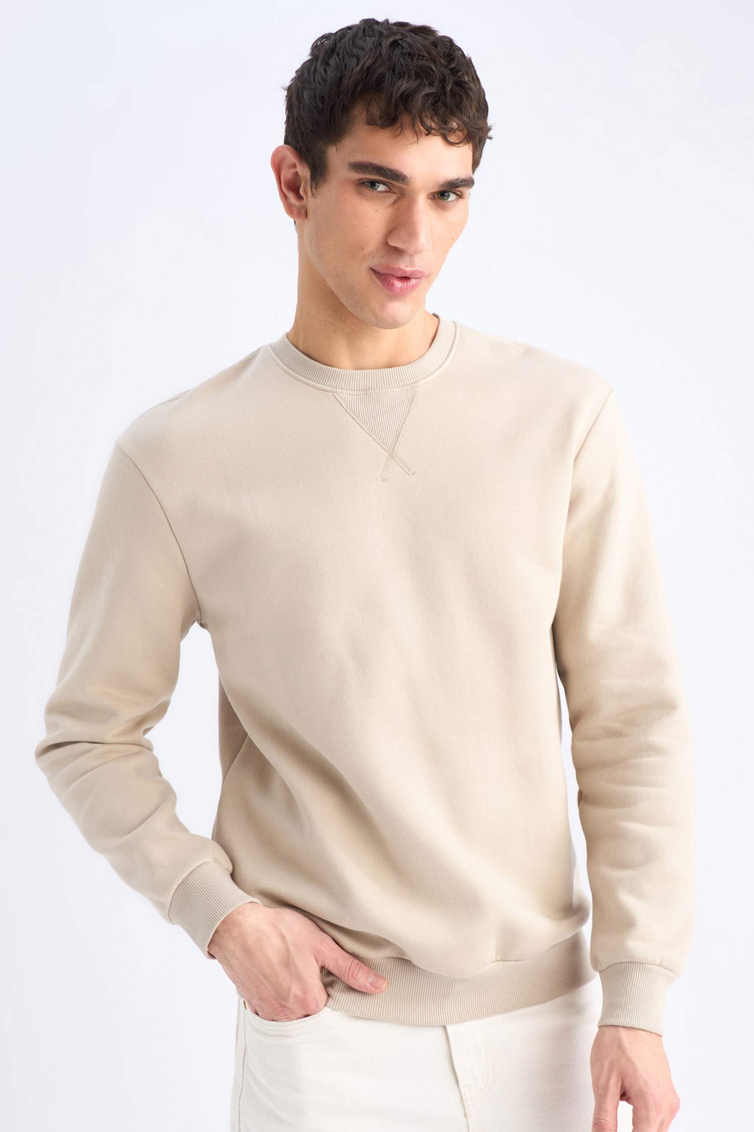 Regular Fit Bisiklet Yaka Kalın Basic Düz Sweatshirt