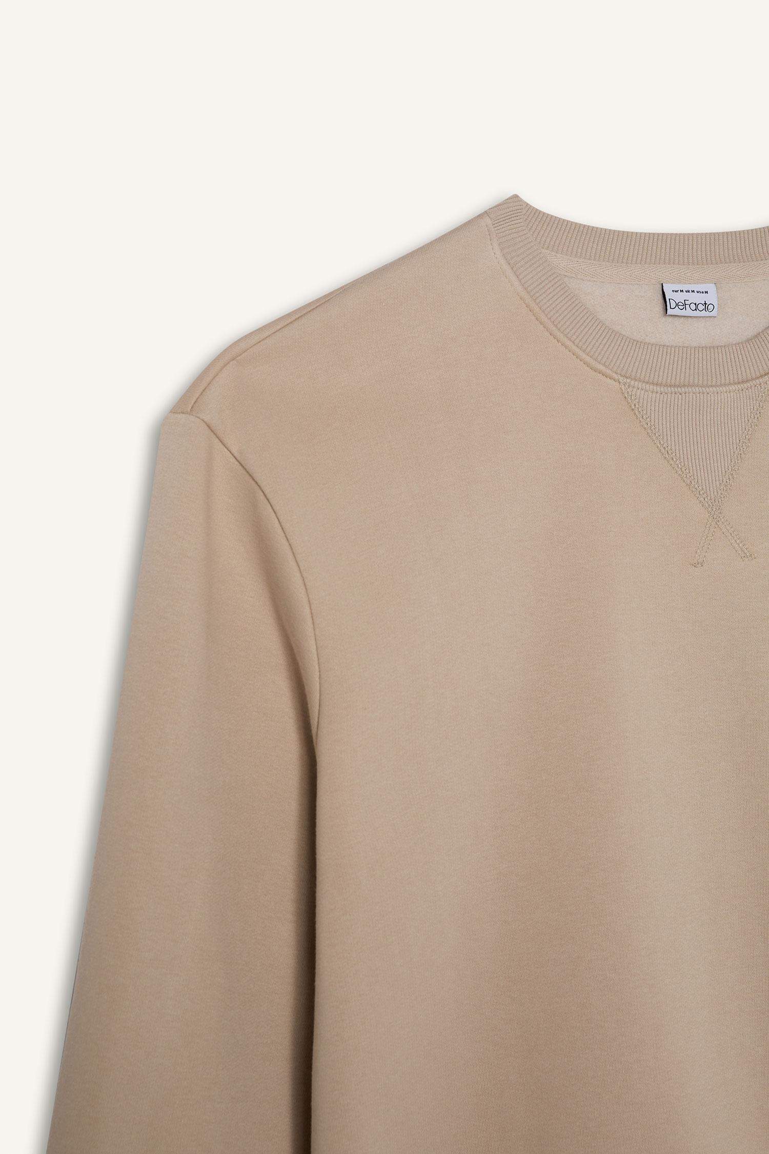 Regular Fit Bisiklet Yaka Kalın Basic Düz Sweatshirt