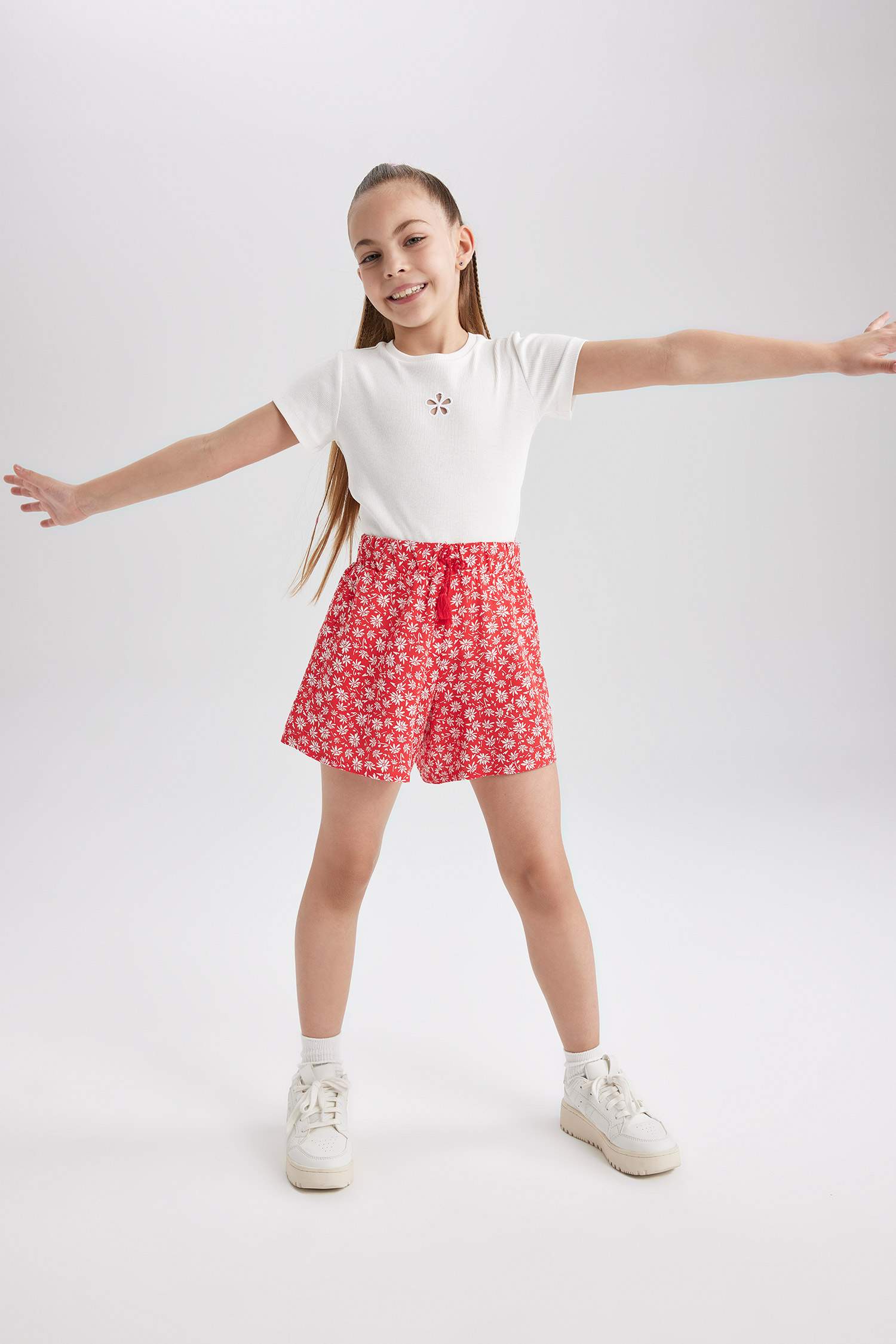 Short en viscose imprimé floral pour fille