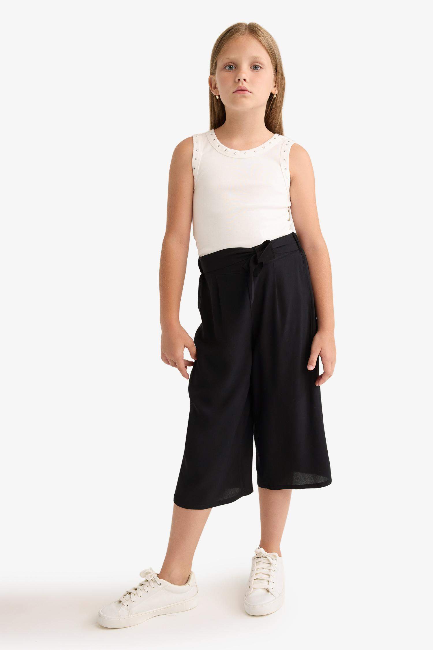 Kız Çocuk Culotte Geniş Paça Viskon Kapri