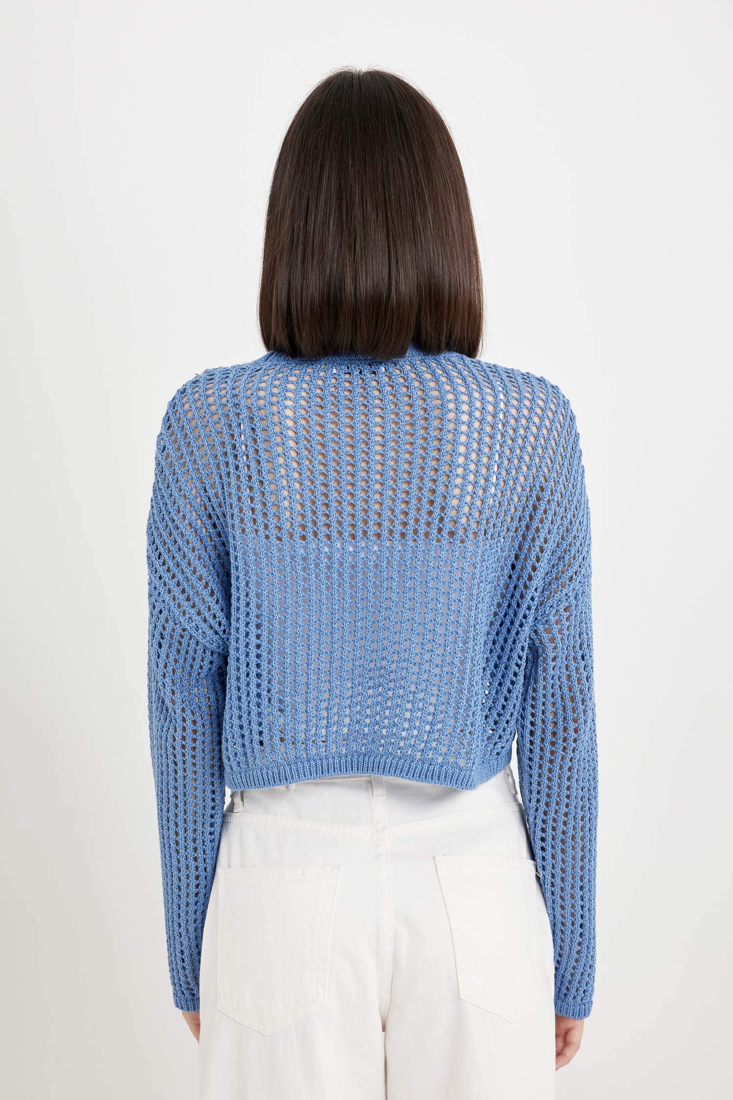 Crew Neck Crochet Crop Pullover