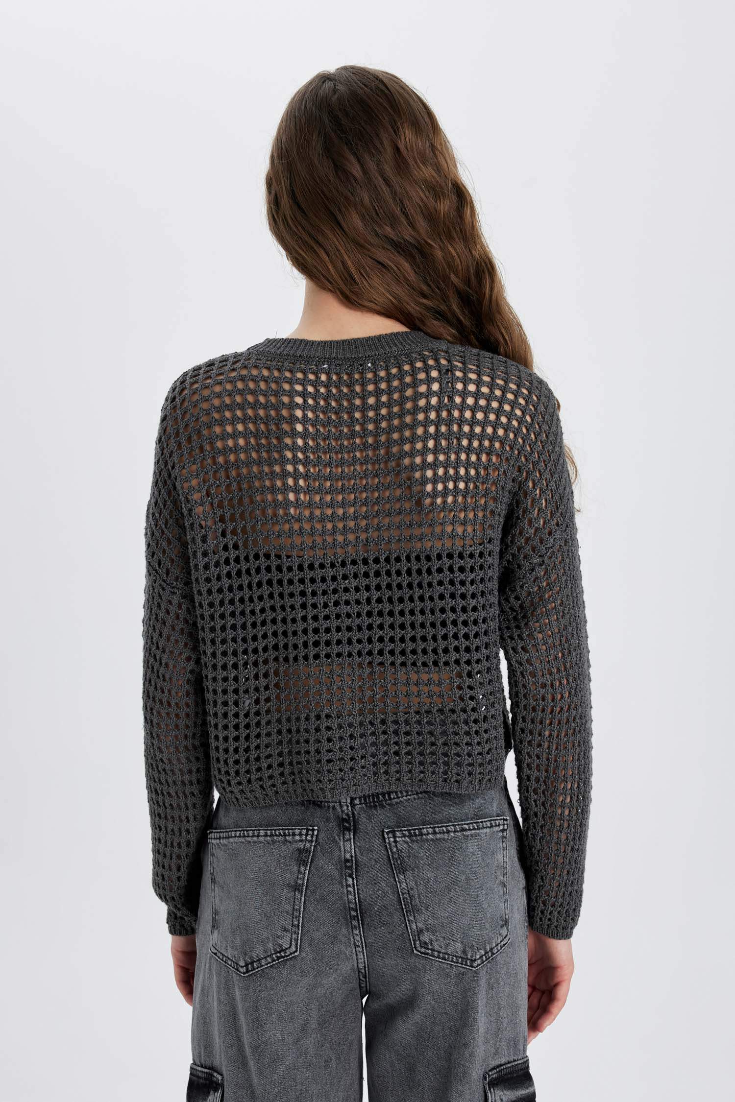 Pull en tricot ajouré à col rond Coupe régulière