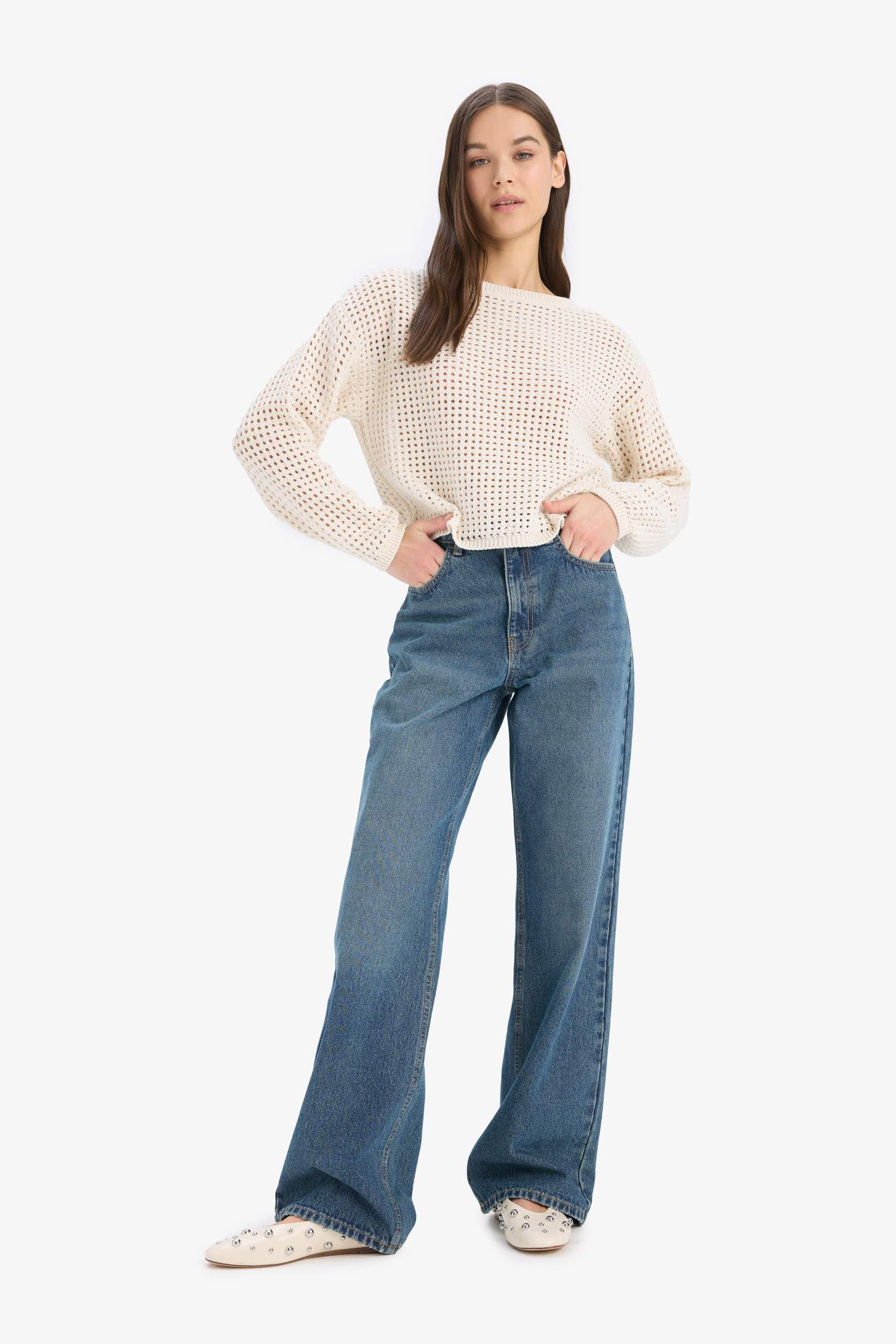 Regular Fit Bisiklet Yaka Kroşe Triko Kazak