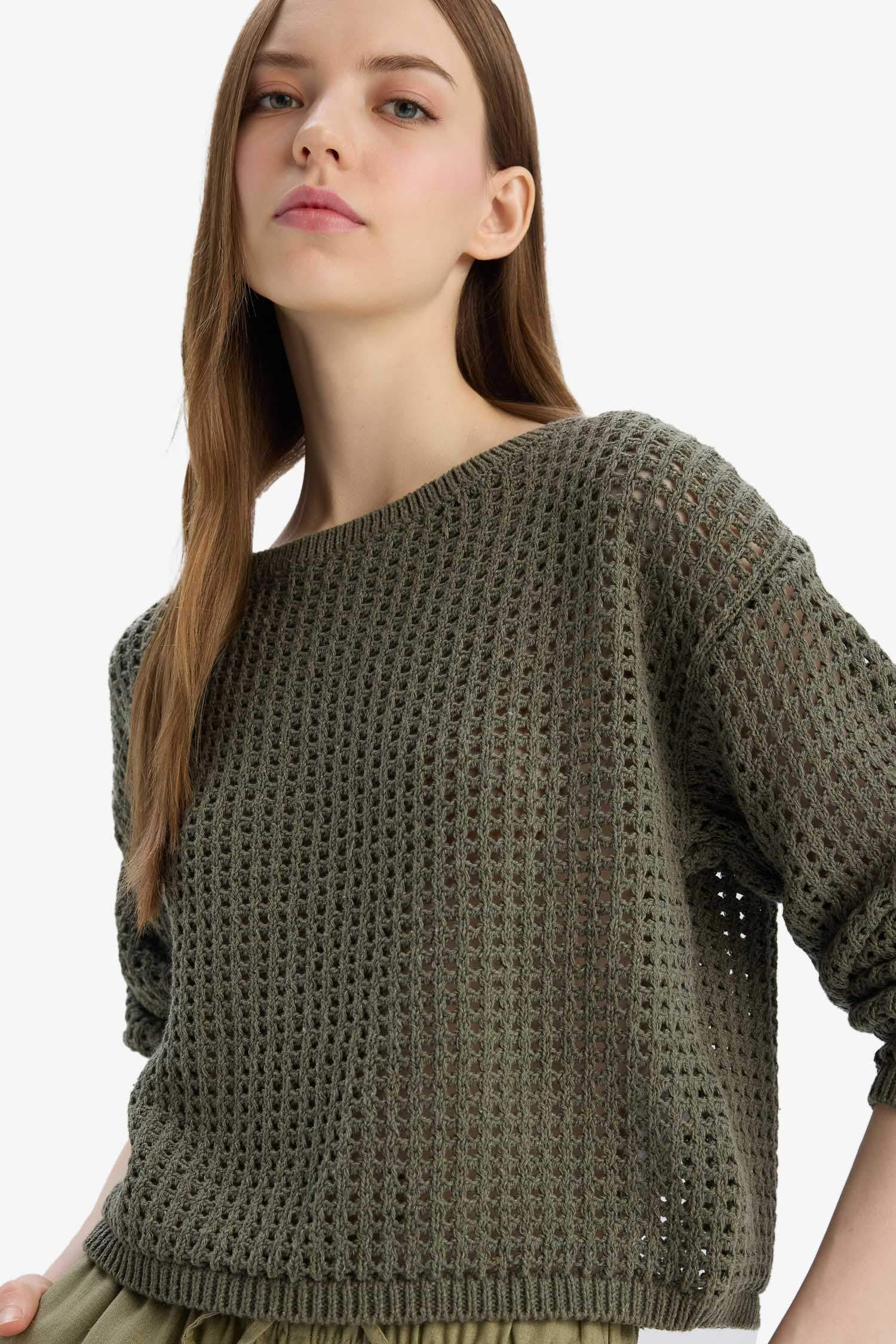 Regular Fit Bisiklet Yaka Kroşe Triko Kazak