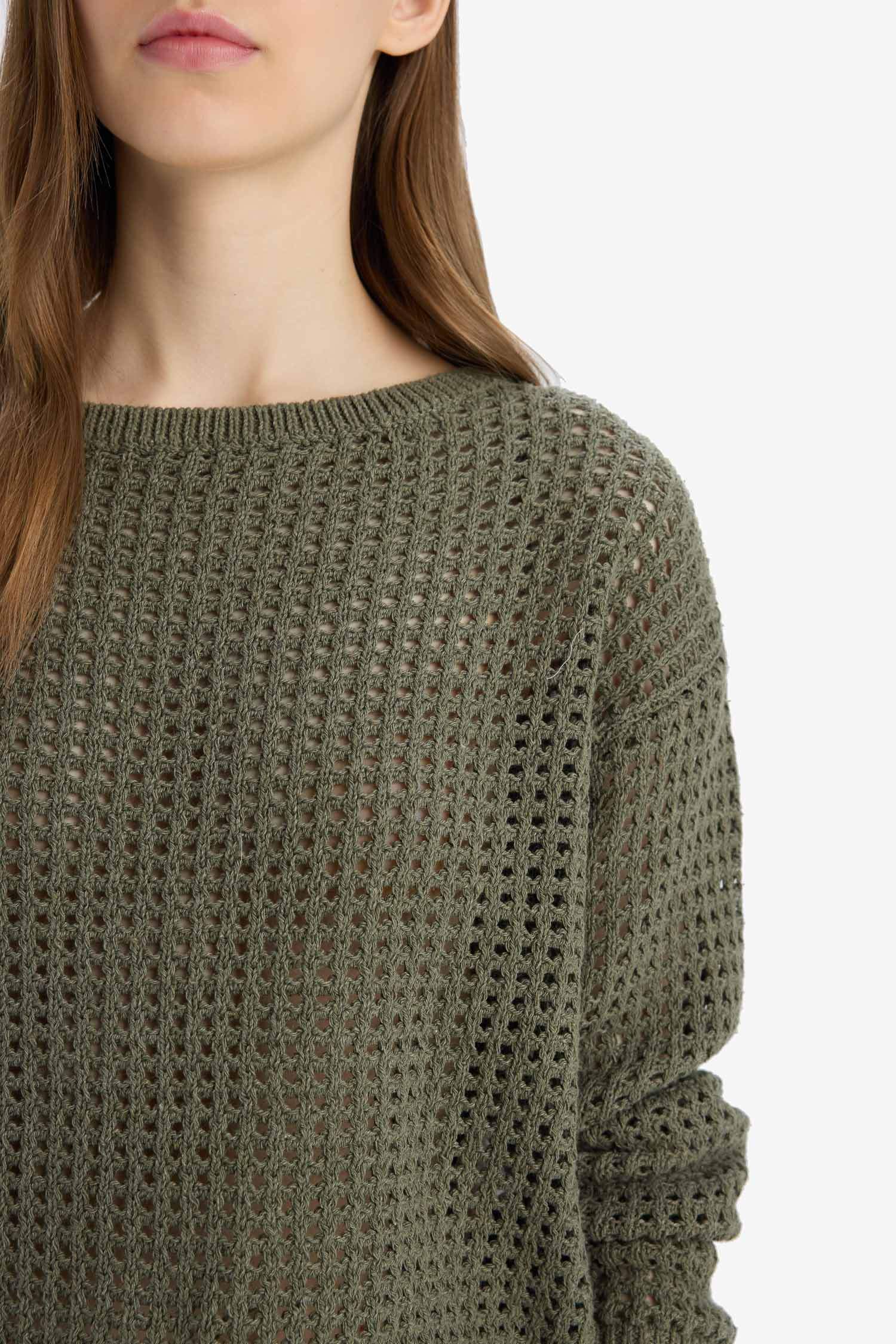 Regular Fit Bisiklet Yaka Kroşe Triko Kazak