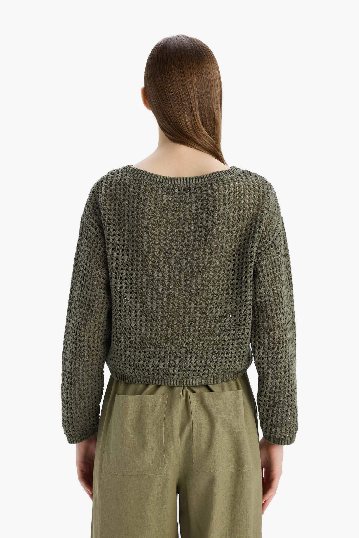 Regular Fit Bisiklet Yaka Kroşe Triko Kazak