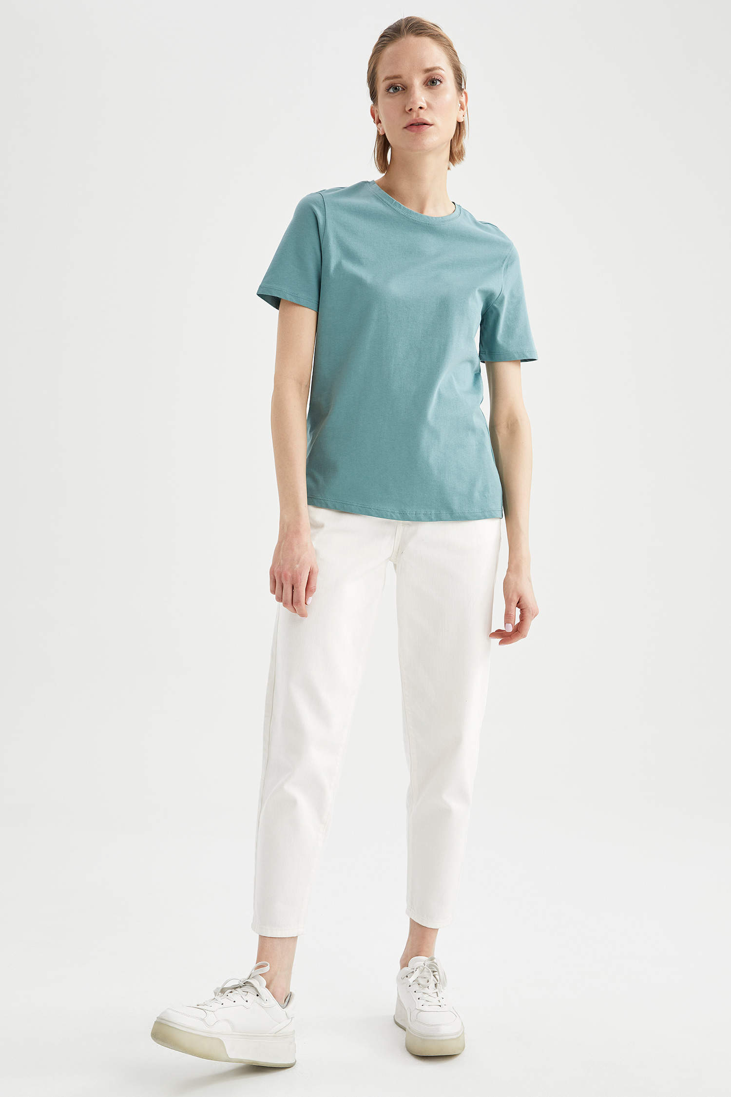 Turquoise WOMAN Short-Sleeved Regular Fit C-Neck Plain T-Shirt 1914707 ...