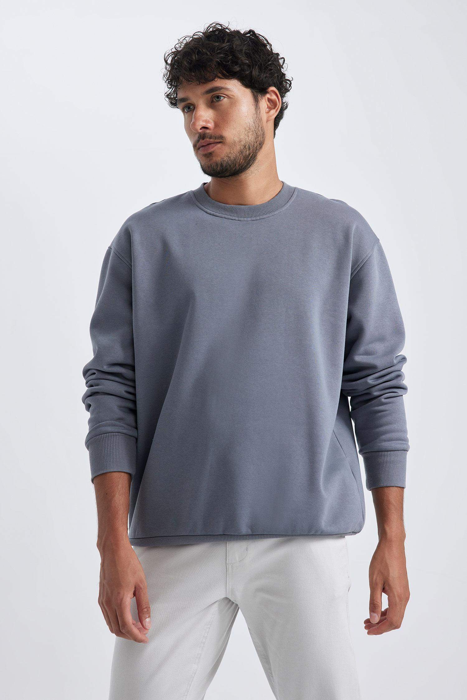 Oversize Geniş Kalıp Bisiklet Yaka Basic Düz Sweatshirt