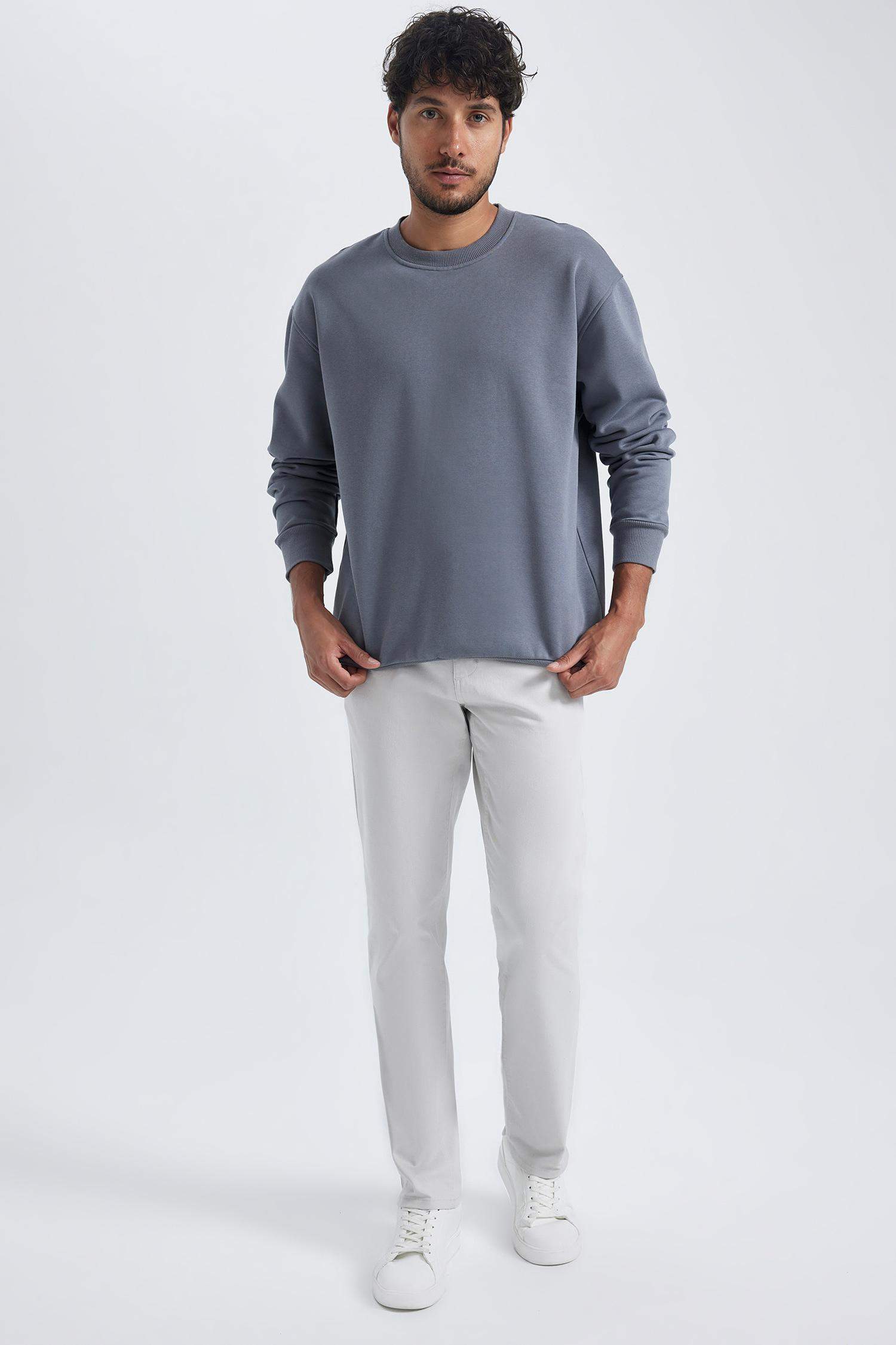 Oversize Geniş Kalıp Bisiklet Yaka Basic Düz Sweatshirt