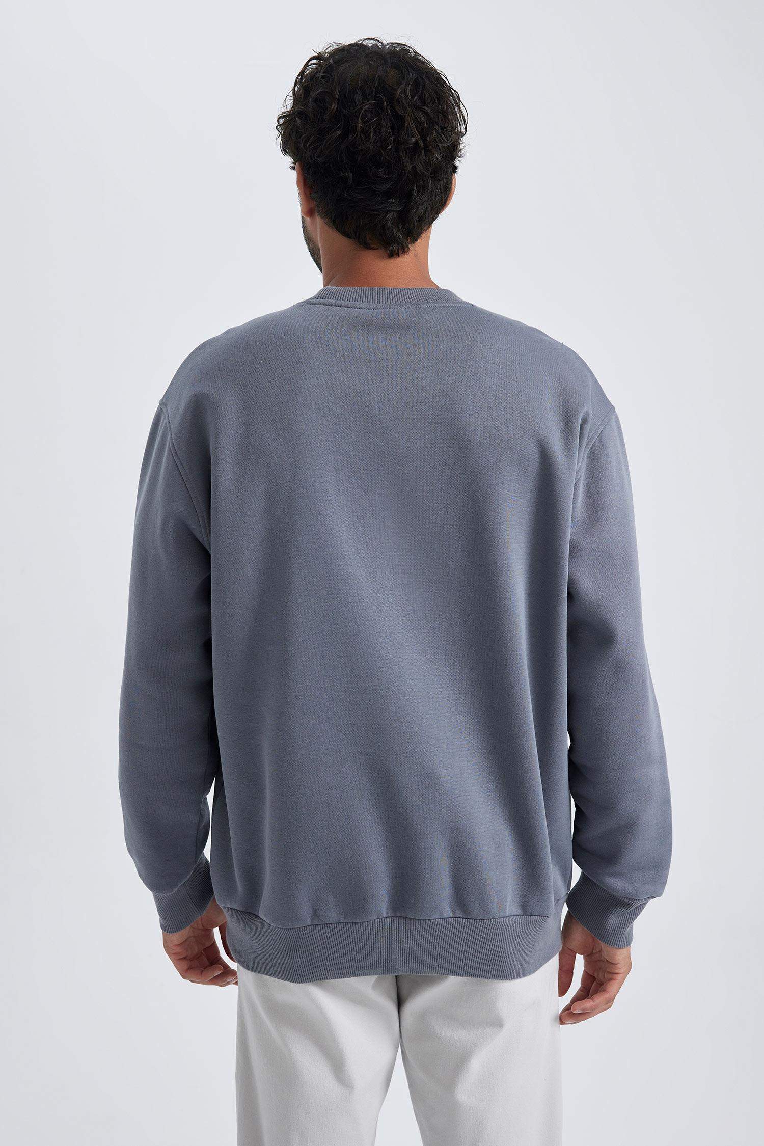 Oversize Geniş Kalıp Bisiklet Yaka Basic Düz Sweatshirt
