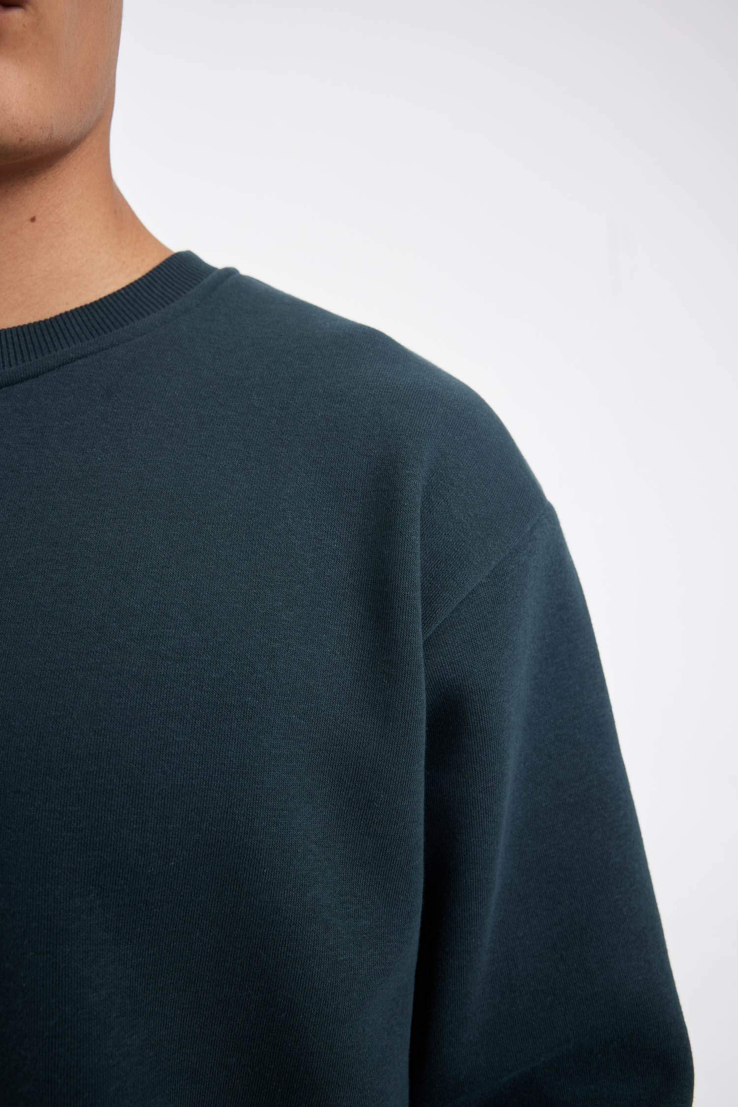 Oversize Geniş Kalıp Bisiklet Yaka Kalın Basic Düz Sweatshirt