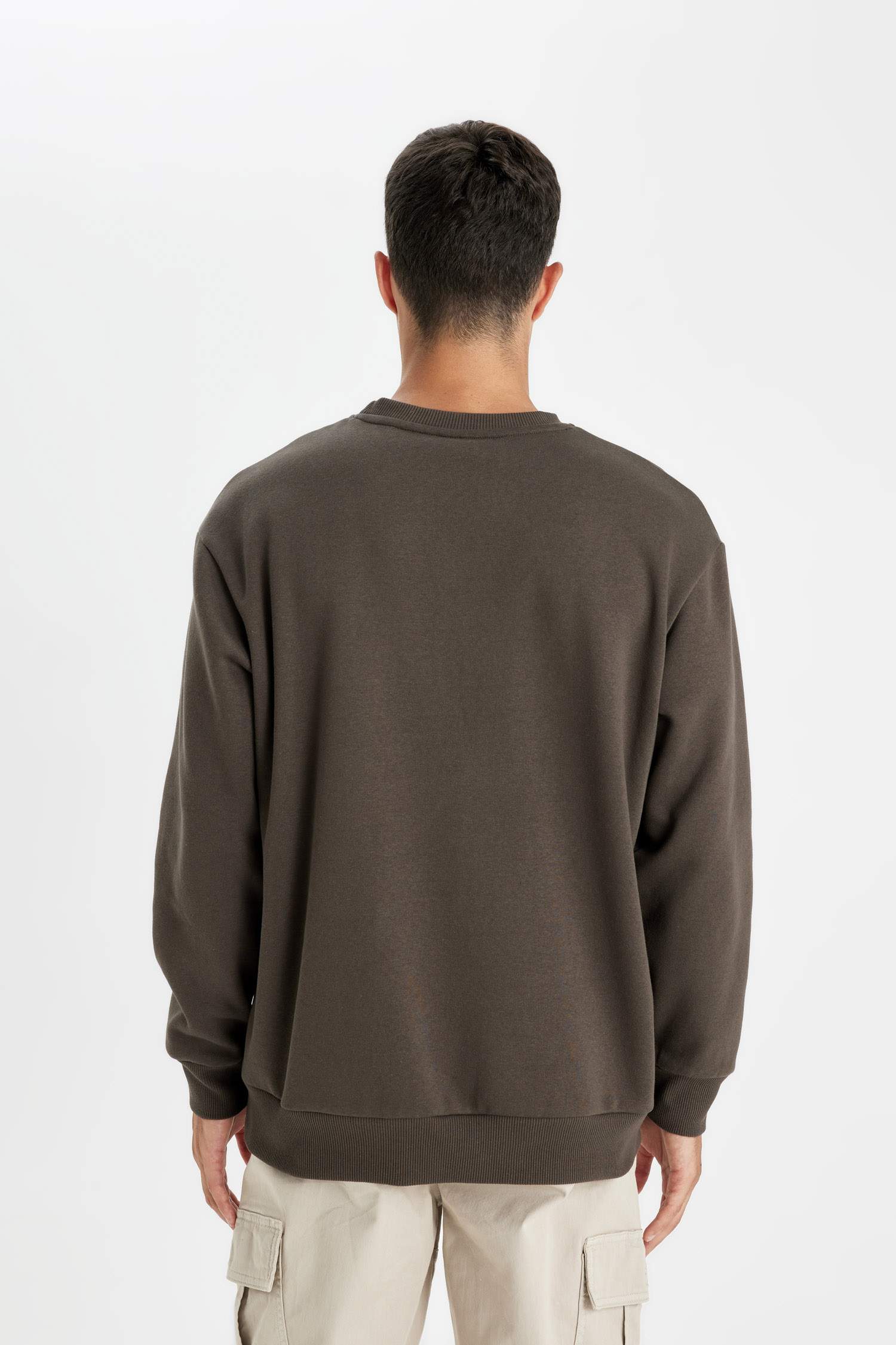 Oversize Geniş Kalıp Bisiklet Yaka Kalın Basic Düz Sweatshirt