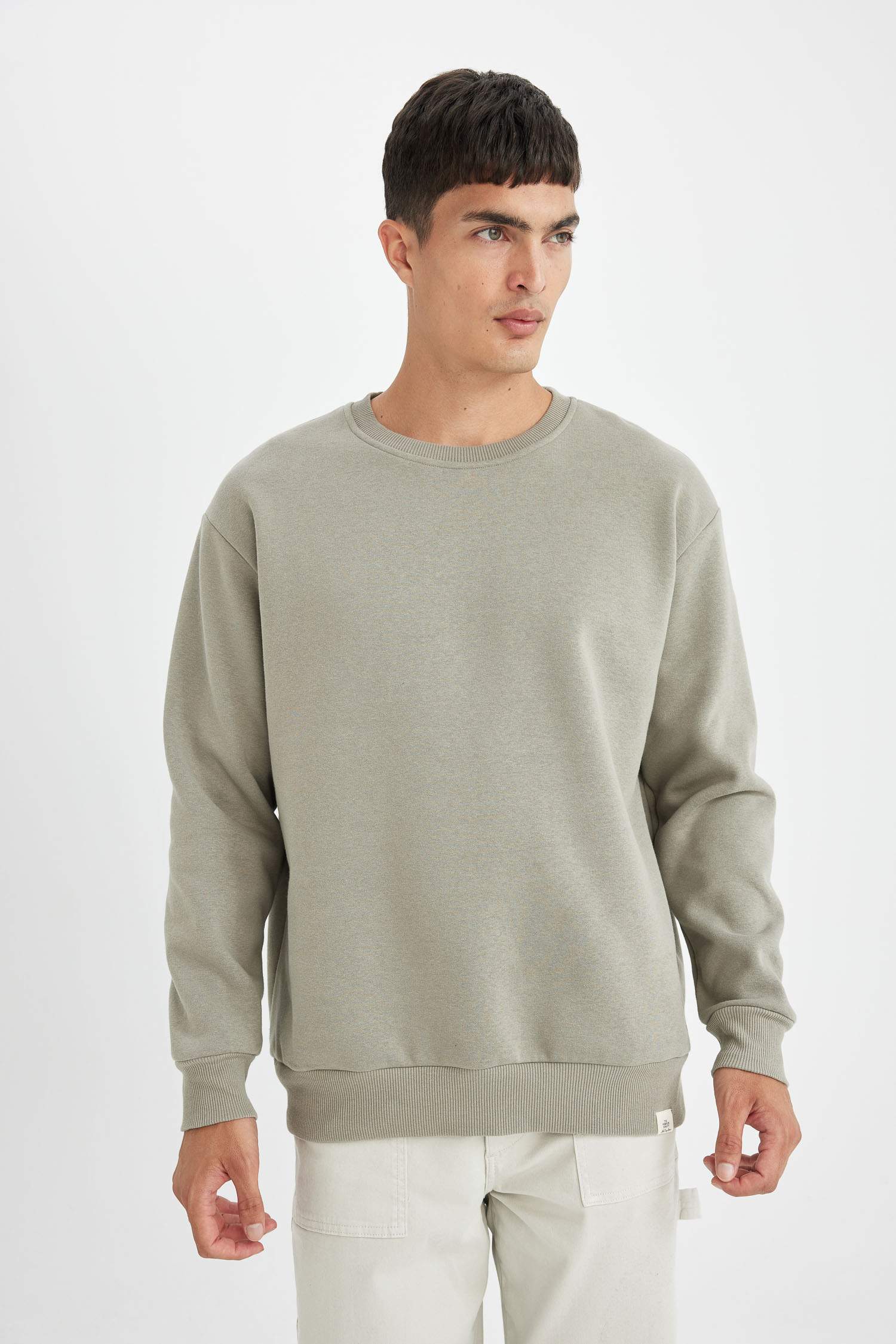 Oversize Geniş Kalıp Bisiklet Yaka Kalın Basic Düz Sweatshirt