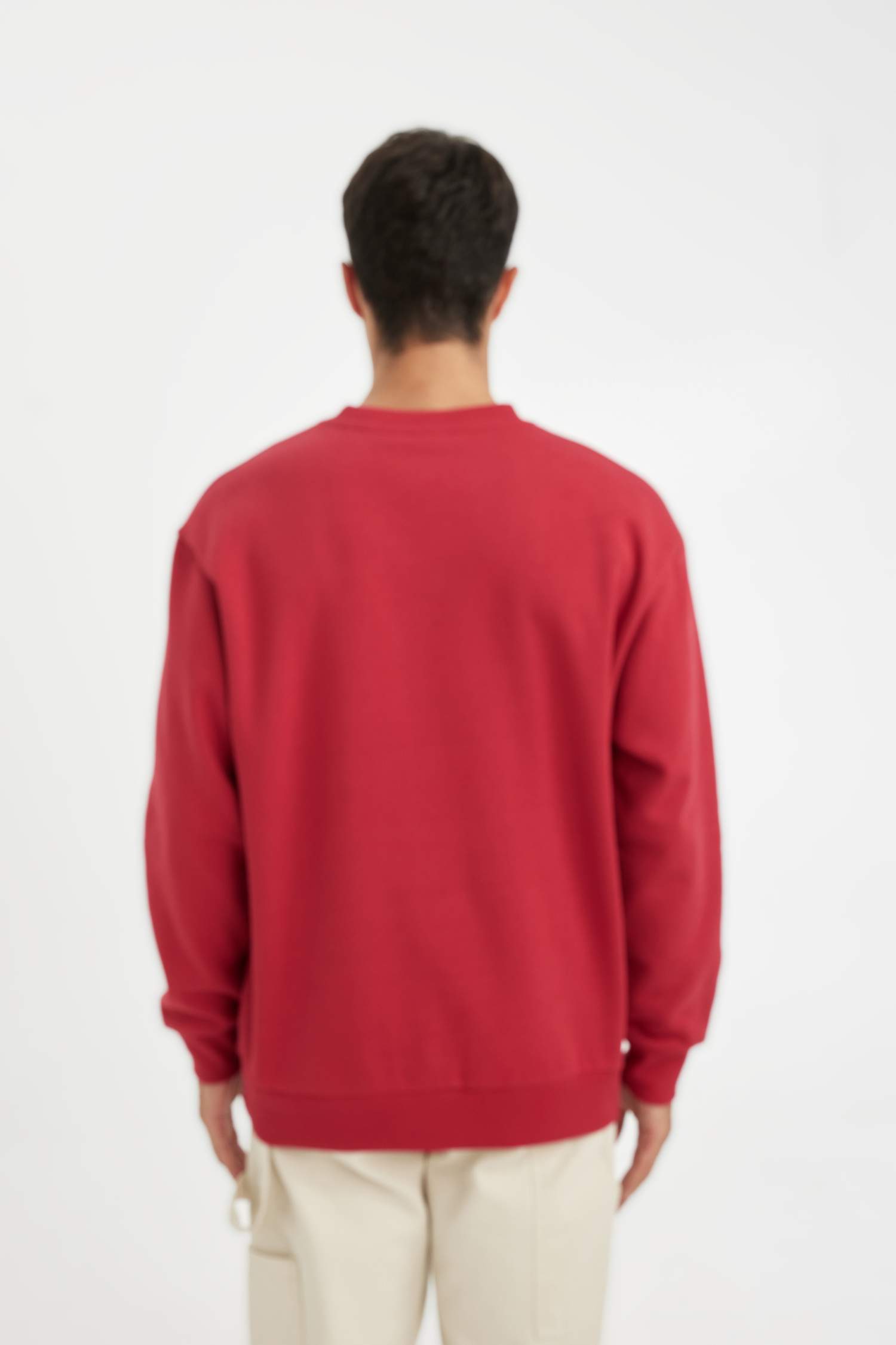 Oversize Geniş Kalıp Bisiklet Yaka Kalın Basic Düz Sweatshirt