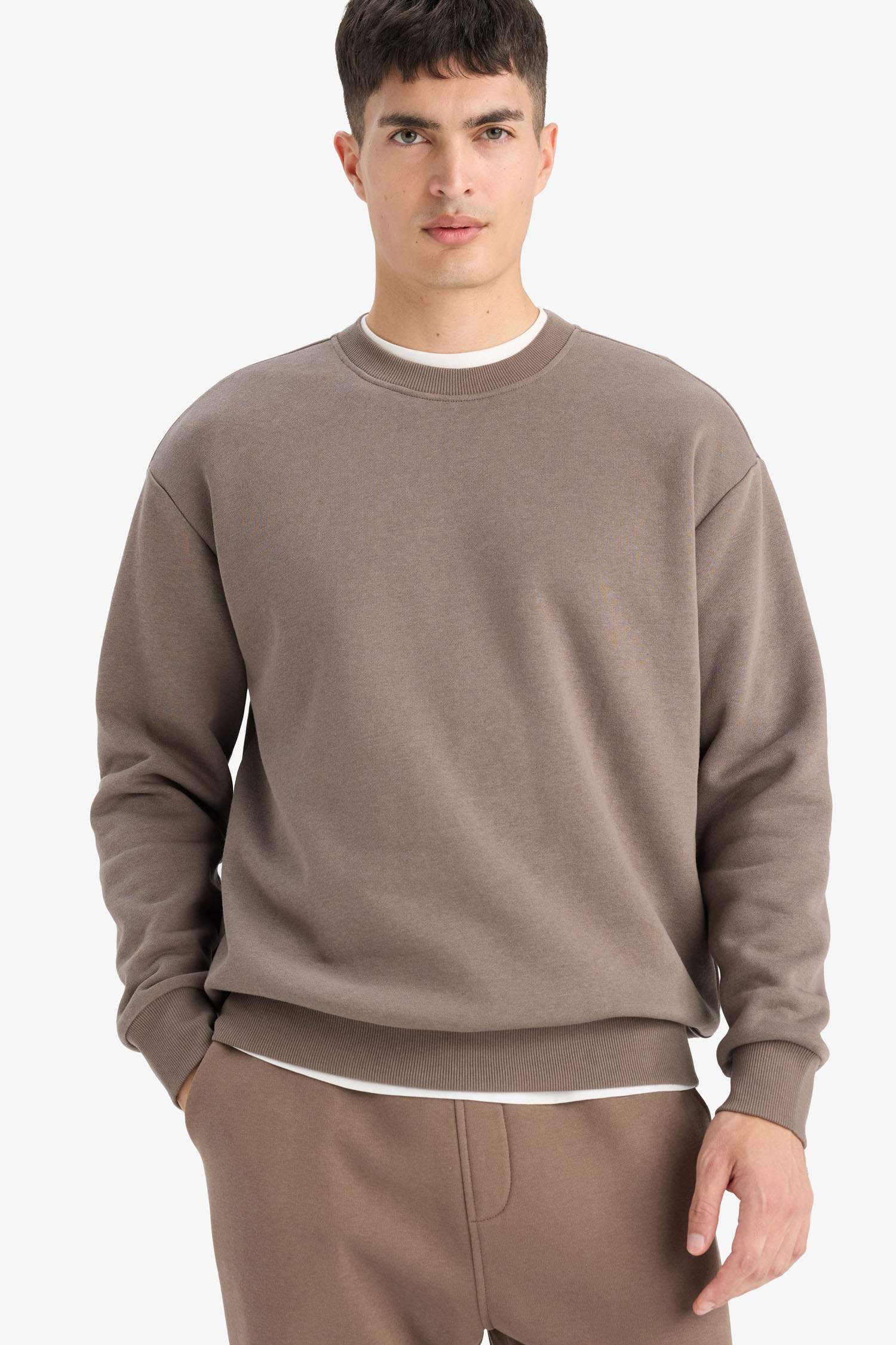 Relax Fit Bisiklet Yaka Kalın İçi Yumuşak Tüylü Basic Düz Sweatshirt