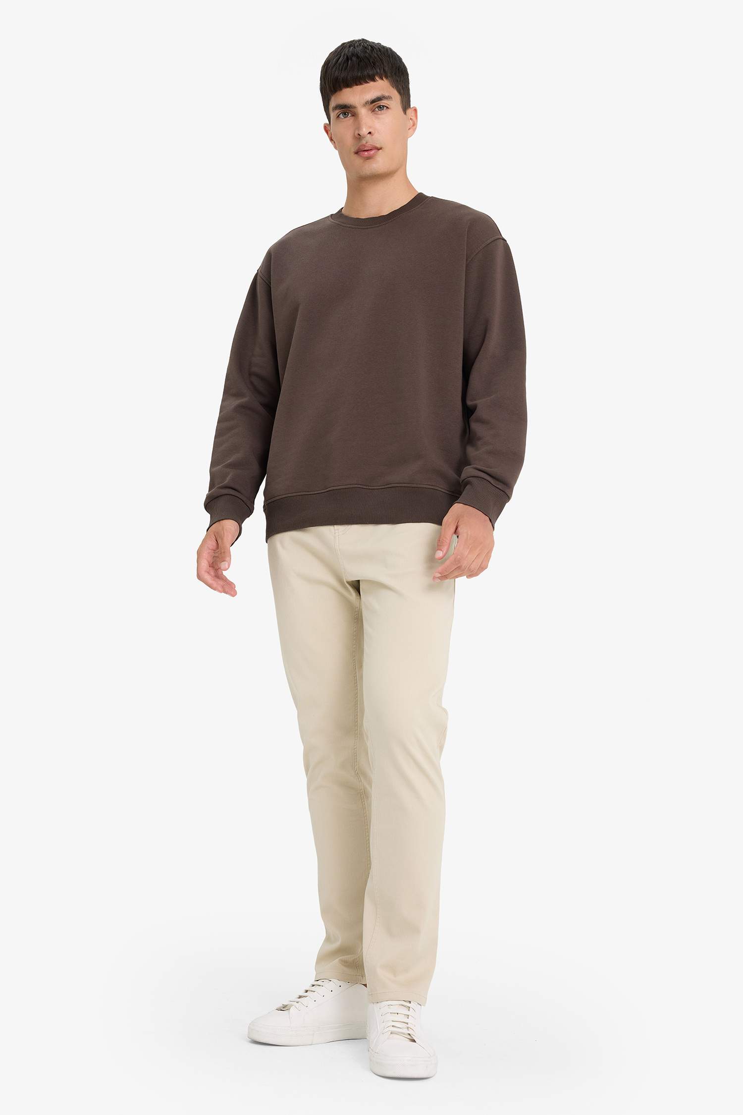 Relax Fit Bisiklet Yaka Kalın İçi Yumuşak Tüylü Basic Düz Sweatshirt