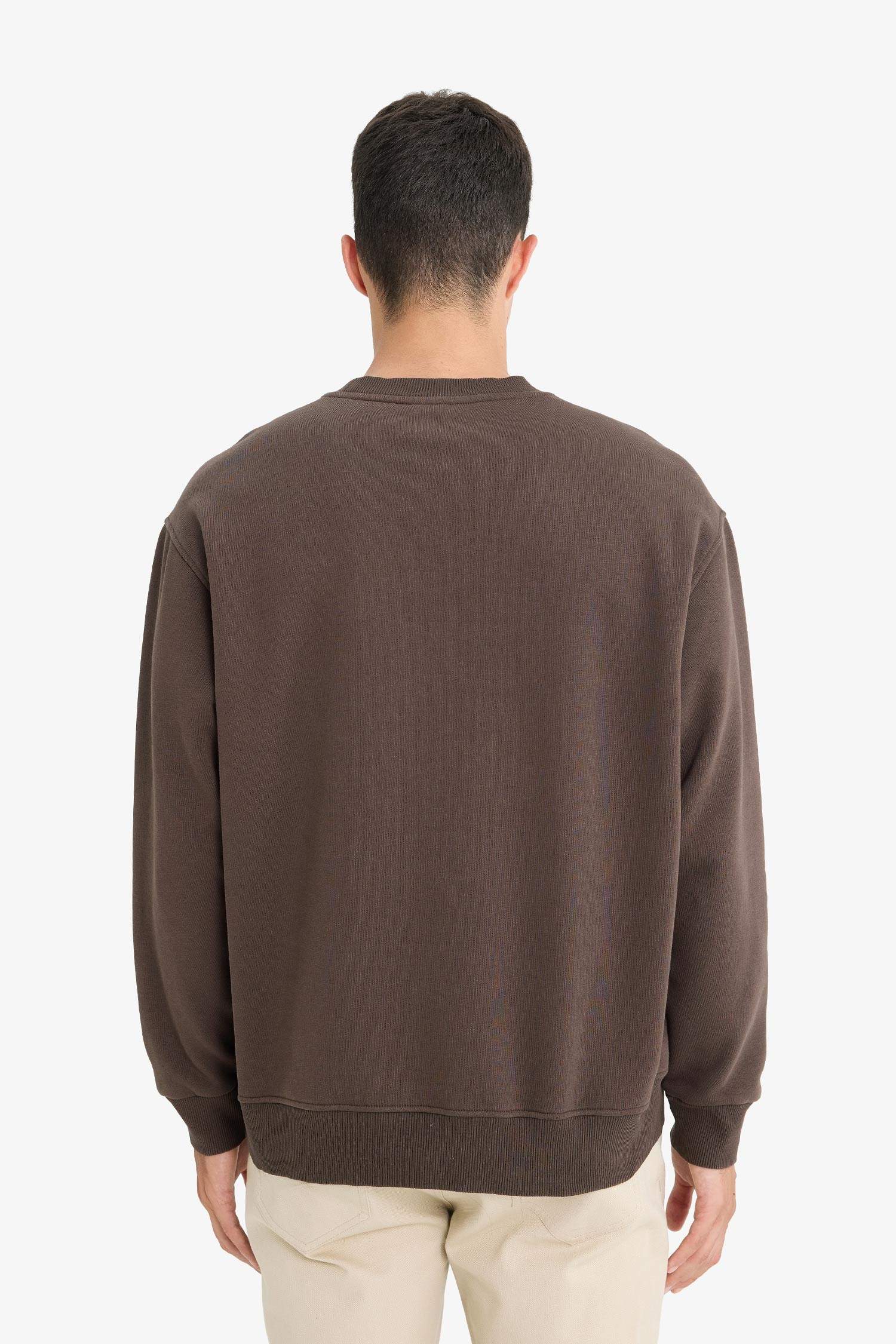 Relax Fit Bisiklet Yaka Kalın İçi Yumuşak Tüylü Basic Düz Sweatshirt