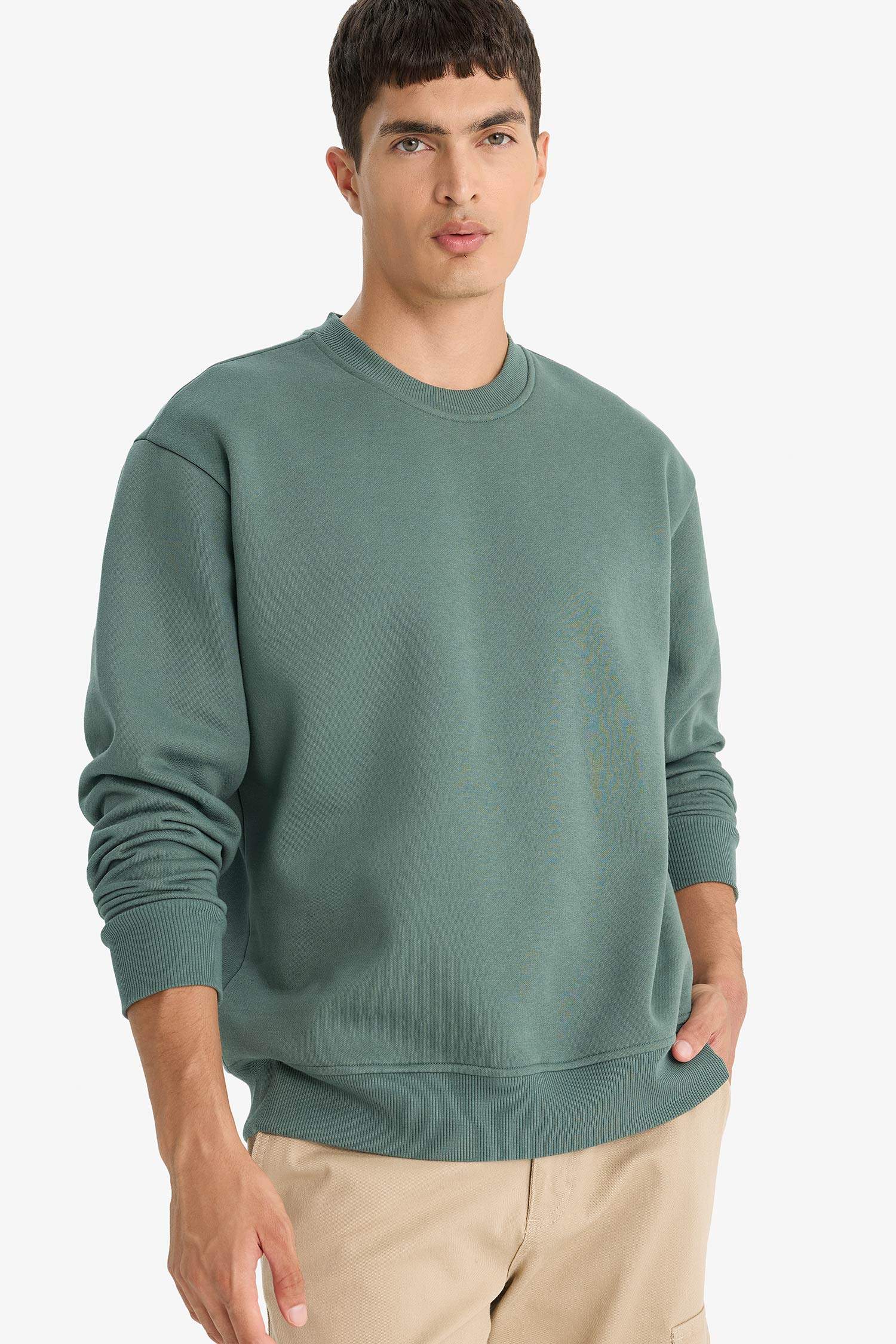 Relax Fit Bisiklet Yaka Kalın İçi Yumuşak Tüylü Basic Düz Sweatshirt
