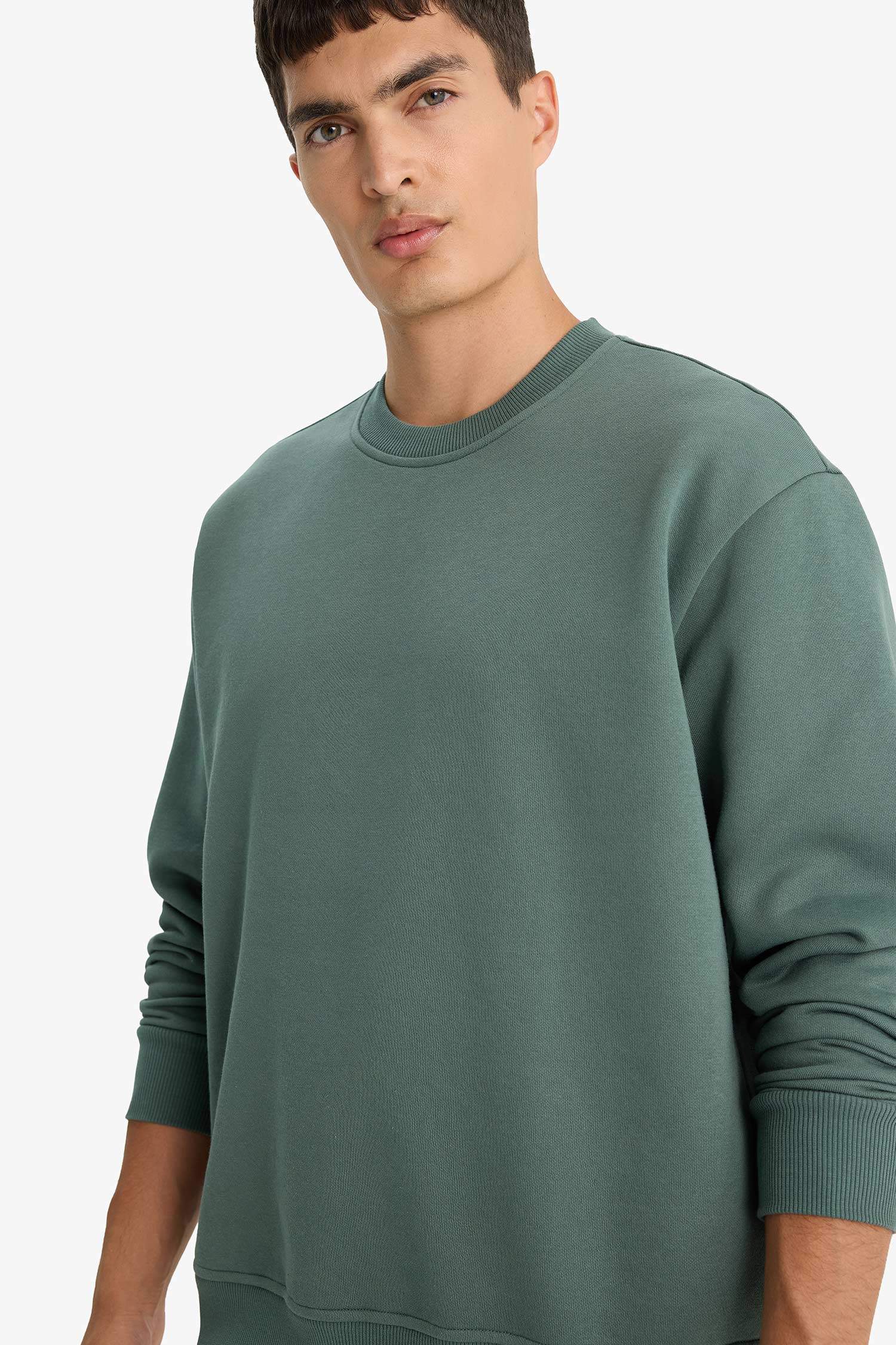 Relax Fit Bisiklet Yaka Kalın İçi Yumuşak Tüylü Basic Düz Sweatshirt