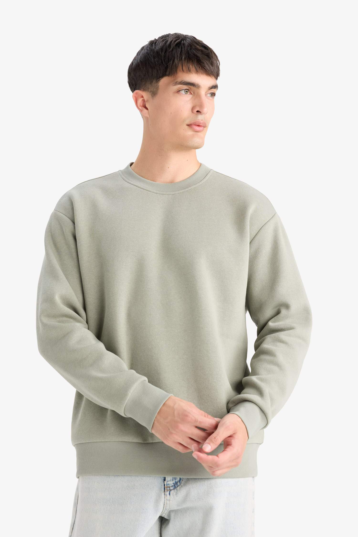 Relax Fit Bisiklet Yaka Kalın İçi Yumuşak Tüylü Basic Düz Sweatshirt