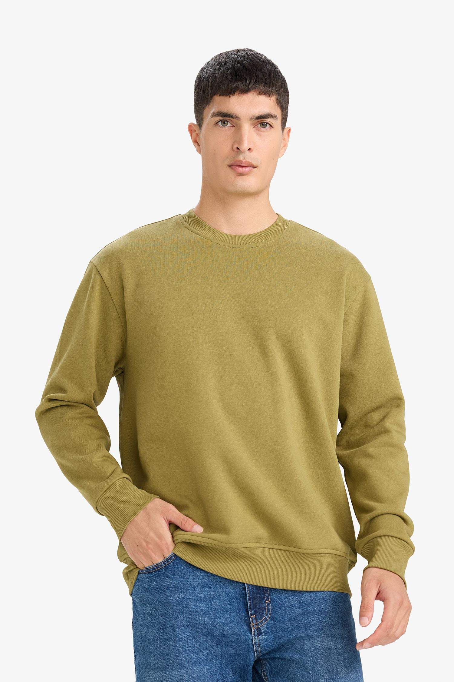 Relax Fit Bisiklet Yaka Kalın İçi Yumuşak Tüylü Basic Düz Sweatshirt