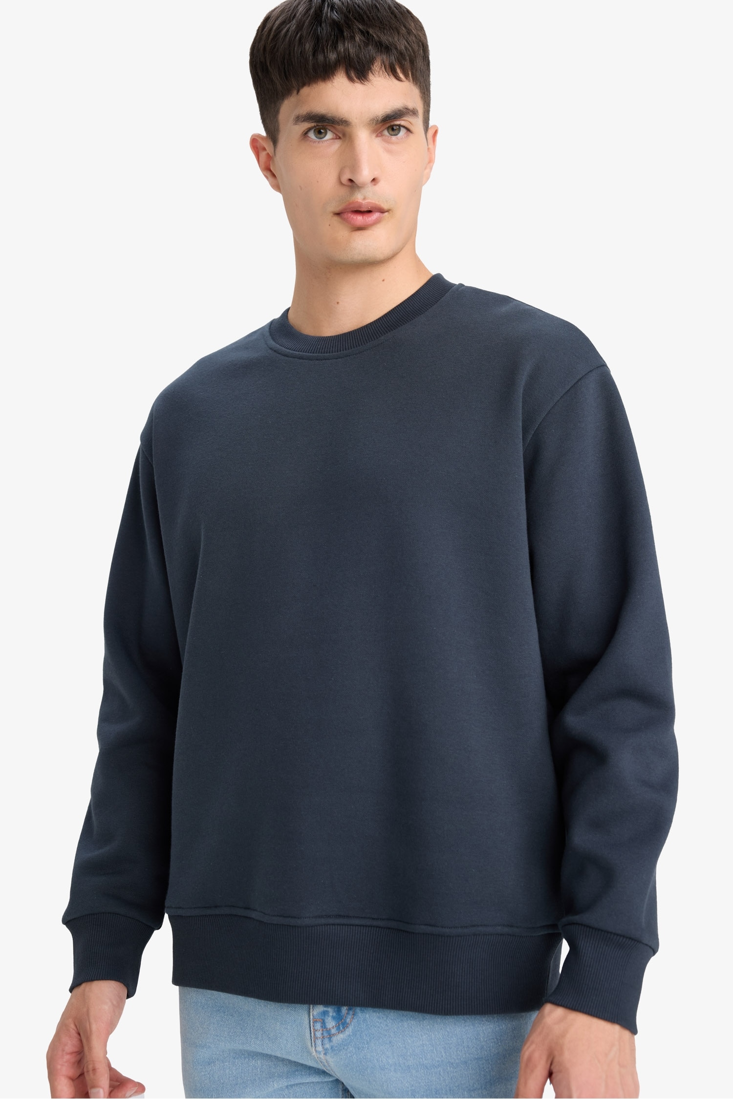 Relax Fit Bisiklet Yaka Kalın İçi Yumuşak Tüylü Basic Düz Sweatshirt