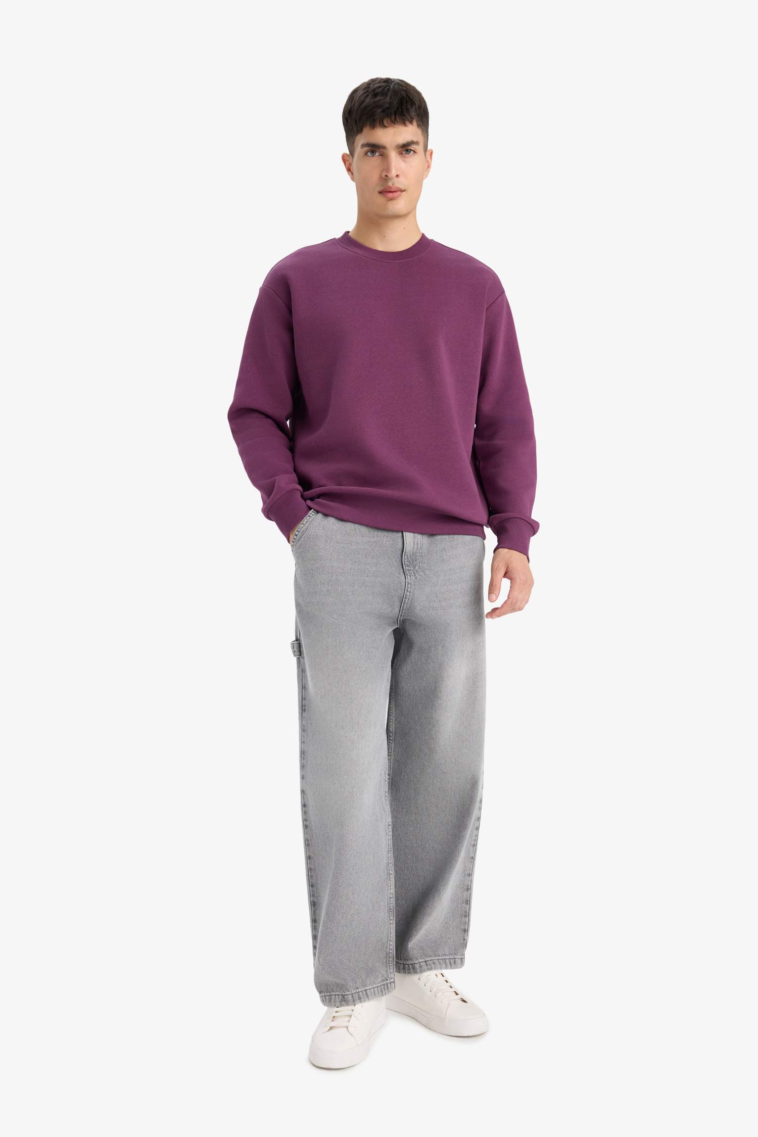 Relax Fit Bisiklet Yaka Kalın İçi Yumuşak Tüylü Basic Düz Sweatshirt