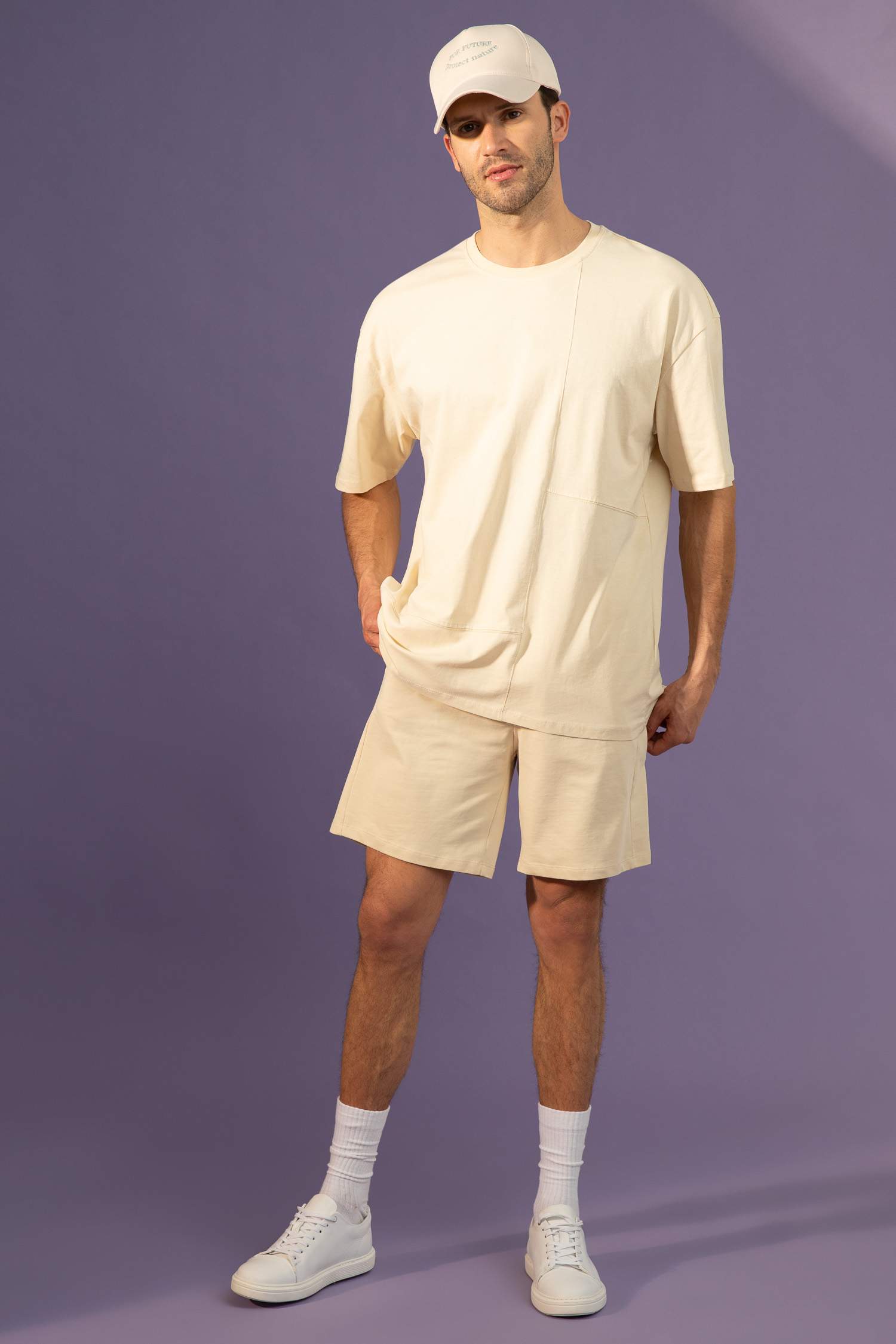 Oversize Fit Bisiklet Yaka Pamuklu Penye Tişört