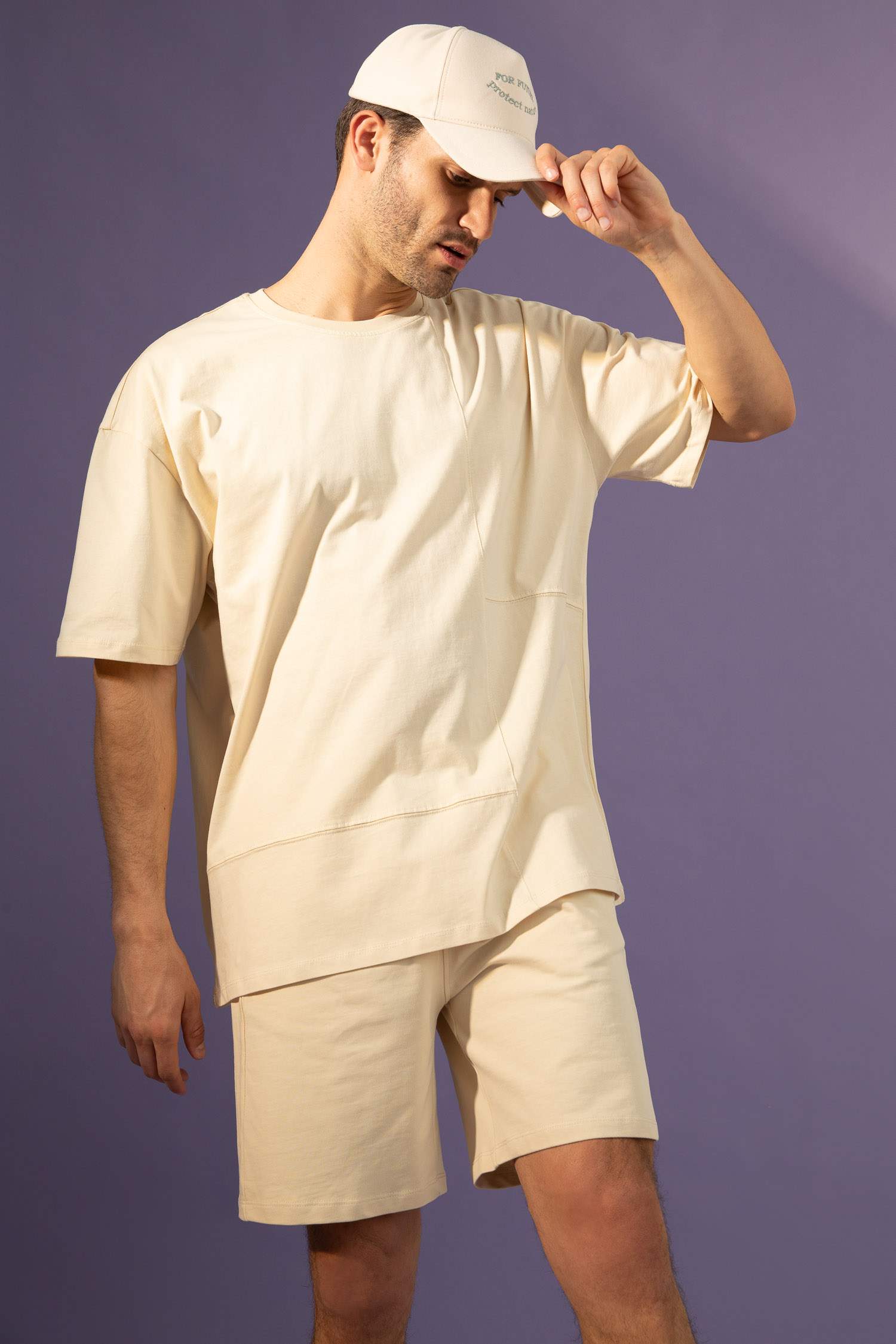 Oversize Fit Bisiklet Yaka Pamuklu Penye Tişört