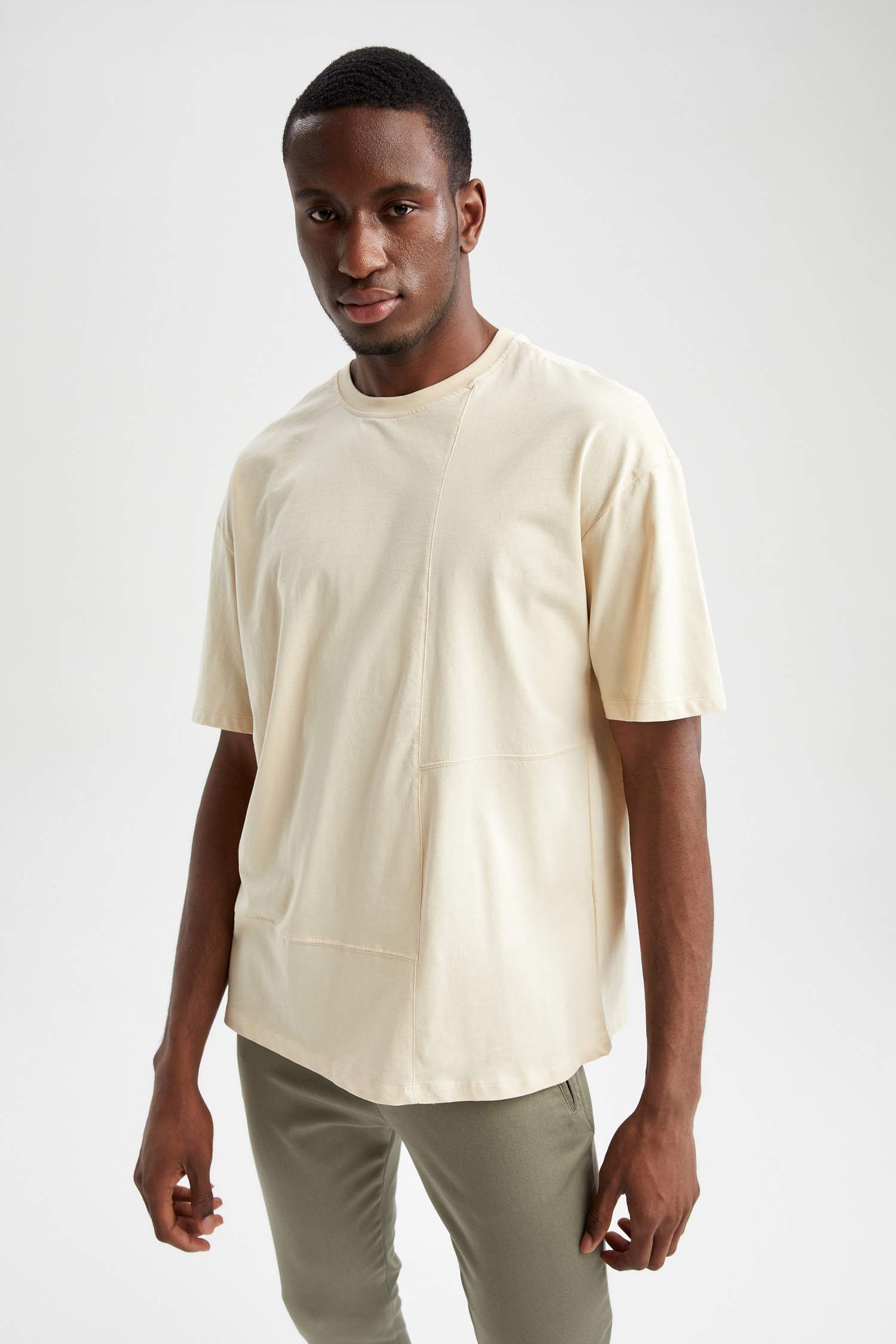 Oversize Fit Bisiklet Yaka Pamuklu Penye Tişört