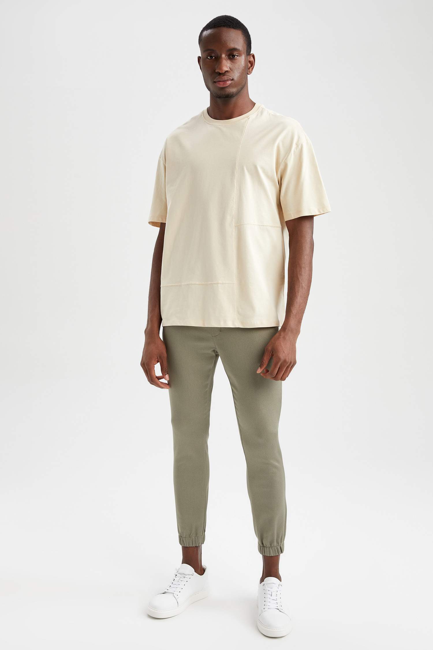 Oversize Fit Bisiklet Yaka Pamuklu Penye Tişört