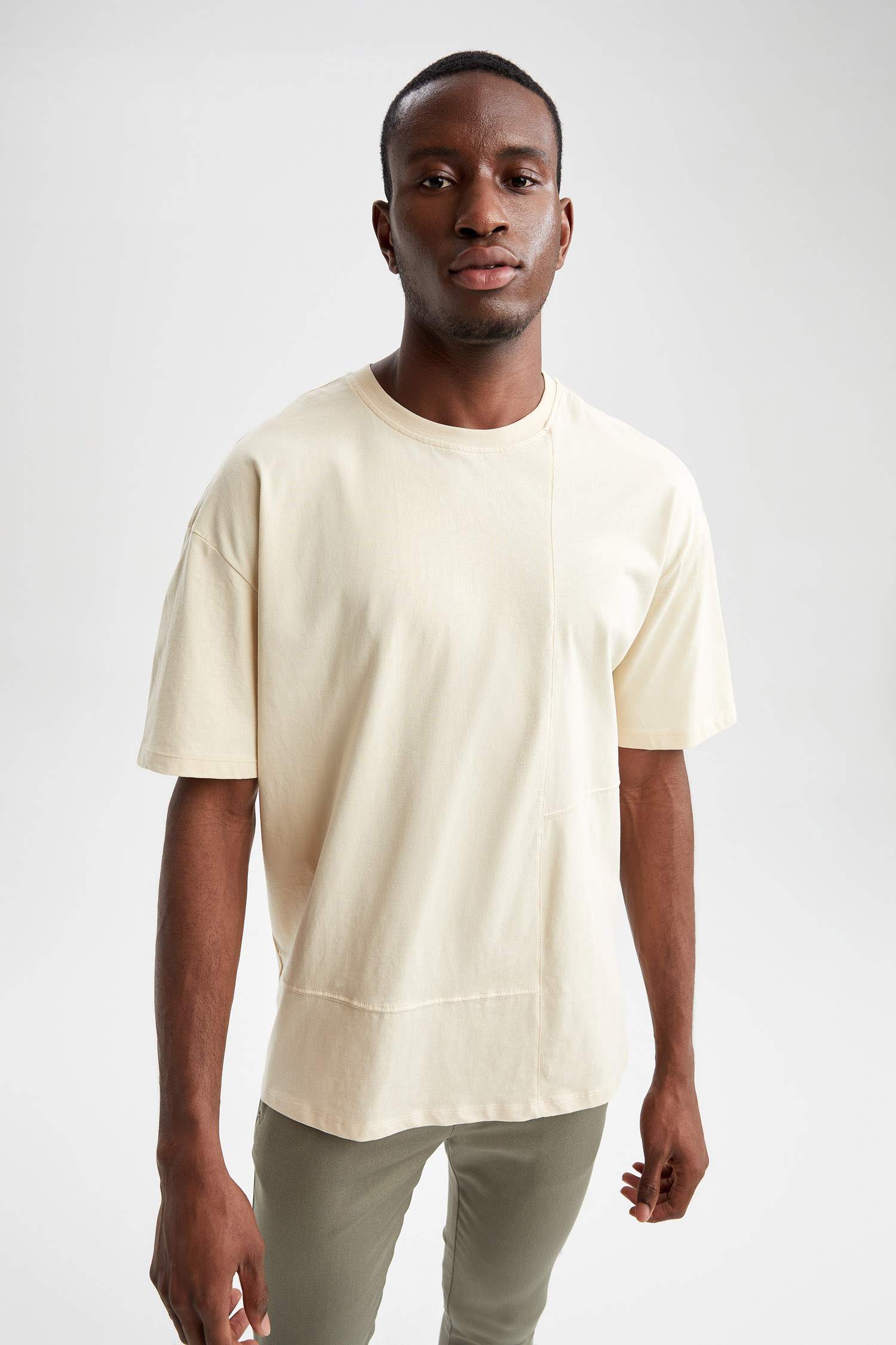 Oversize Fit Bisiklet Yaka Pamuklu Penye Tişört