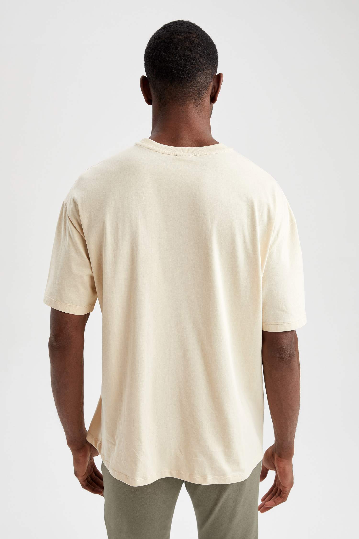 Oversize Fit Bisiklet Yaka Pamuklu Penye Tişört