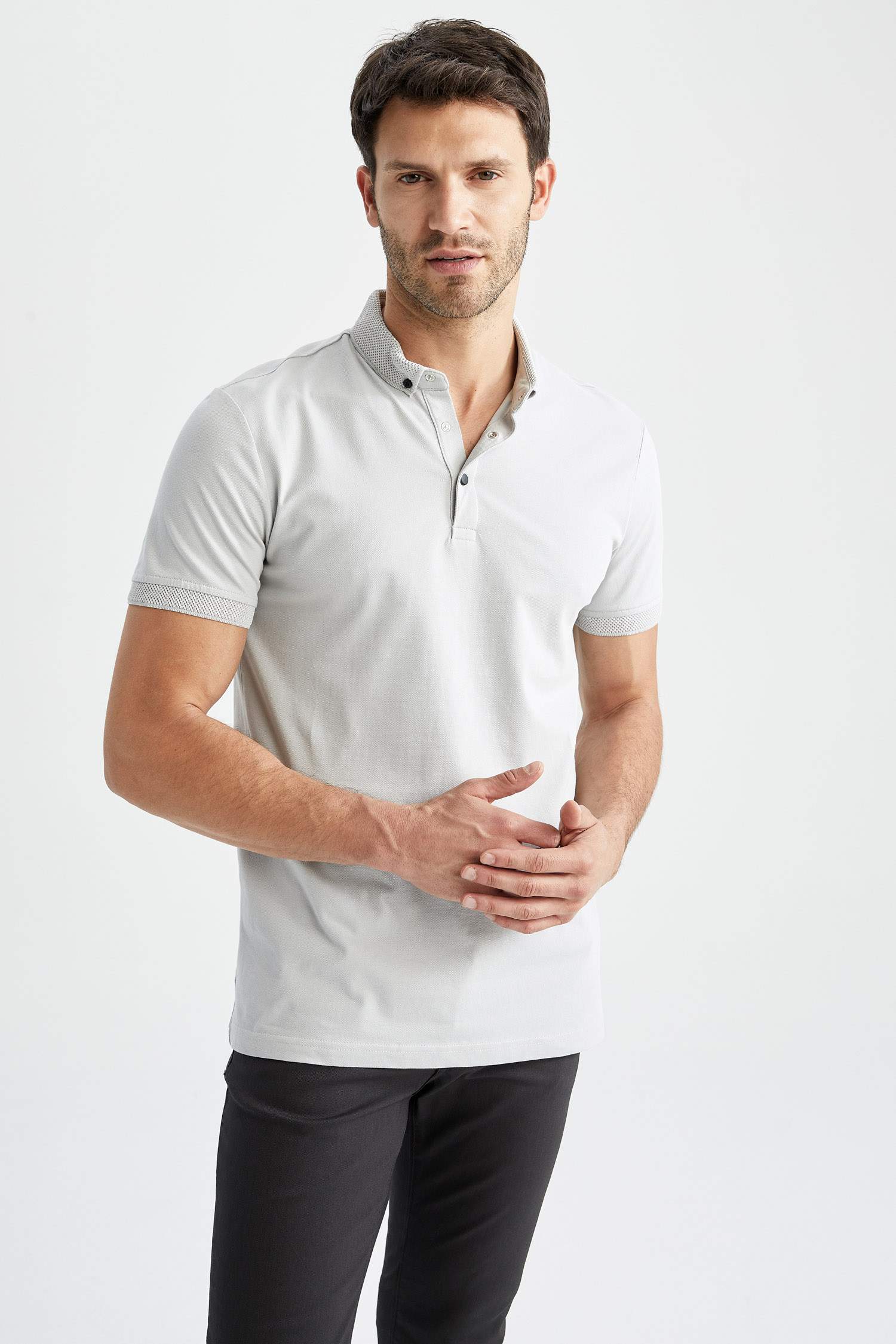 Slim Fit Dar Kesim Kısa Kollu Basic Düz Polo Tişört