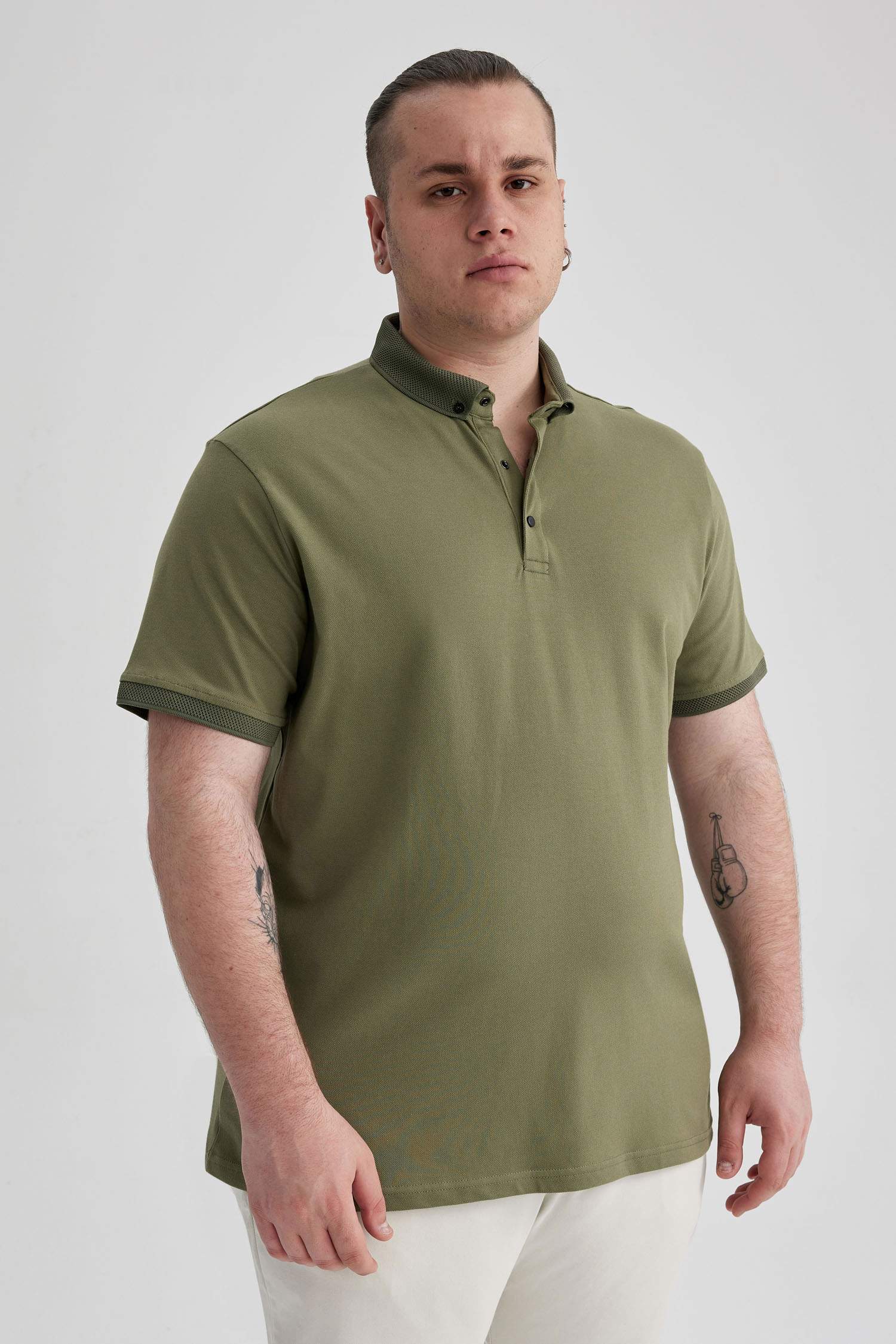 Slim Fit Polo Neck Short Sleeve Cotton T-Shirt
