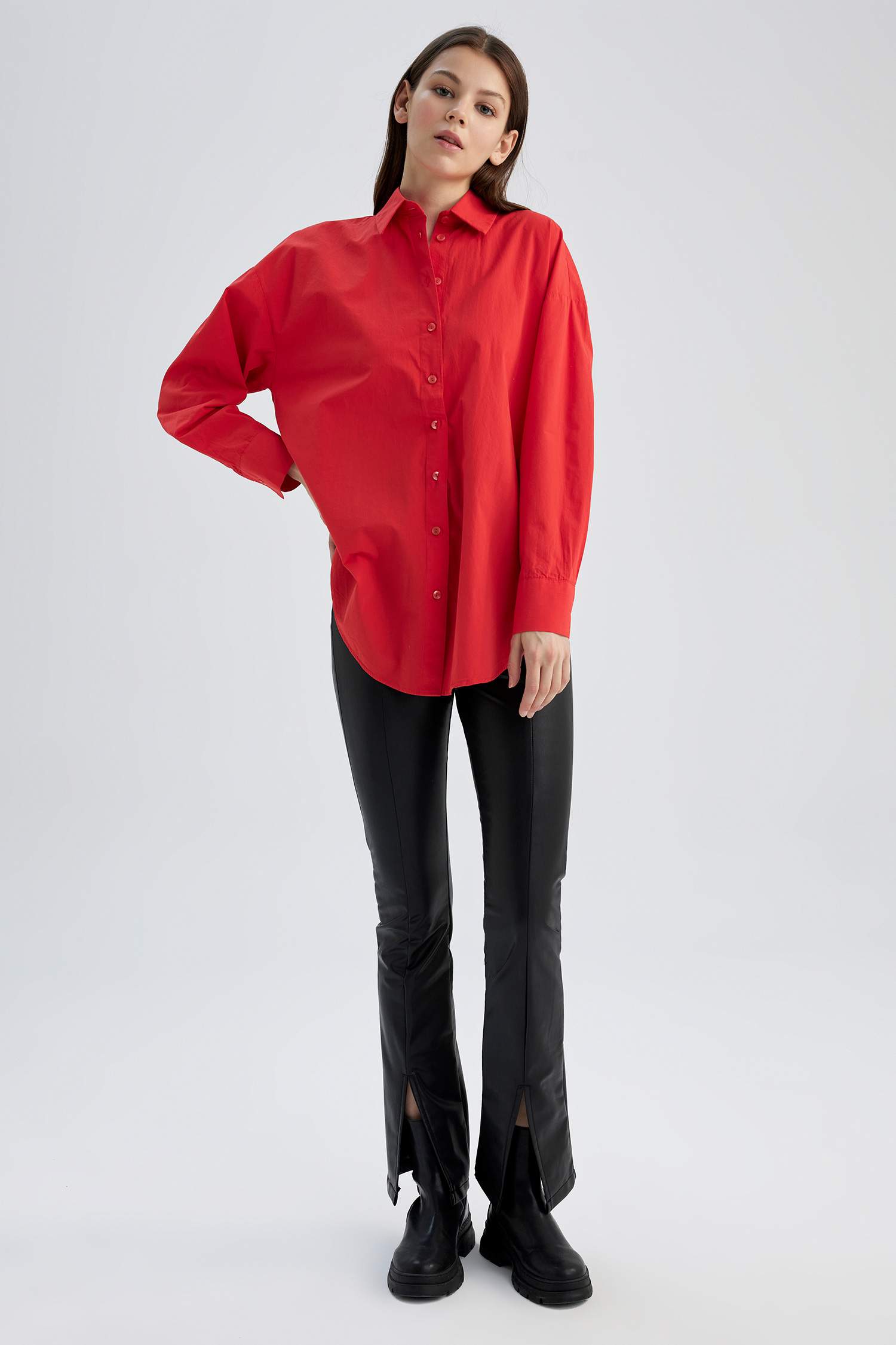 Туника оверсайз с длинным рукавом из 100% хлопка