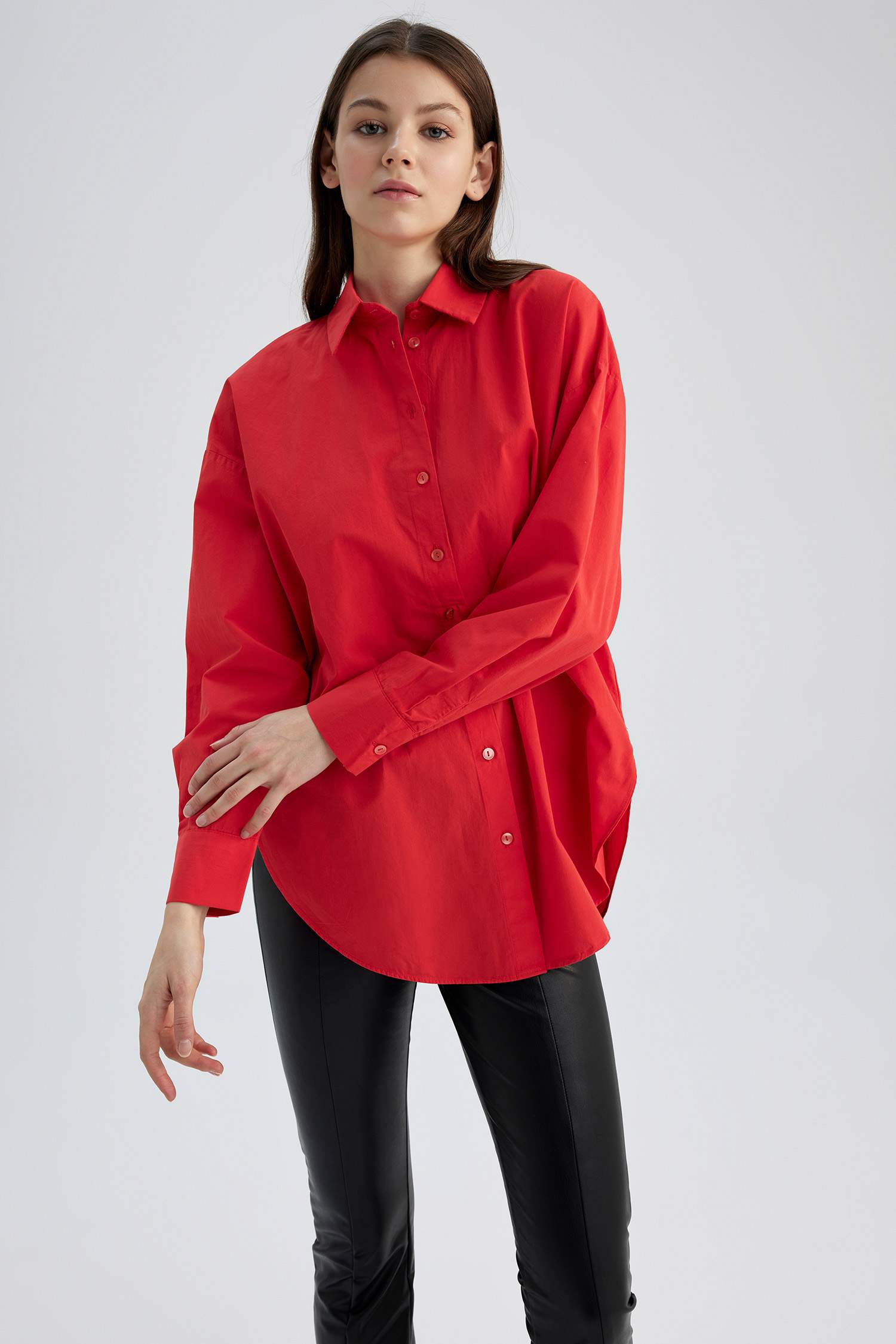 Туника оверсайз с длинным рукавом из 100% хлопка