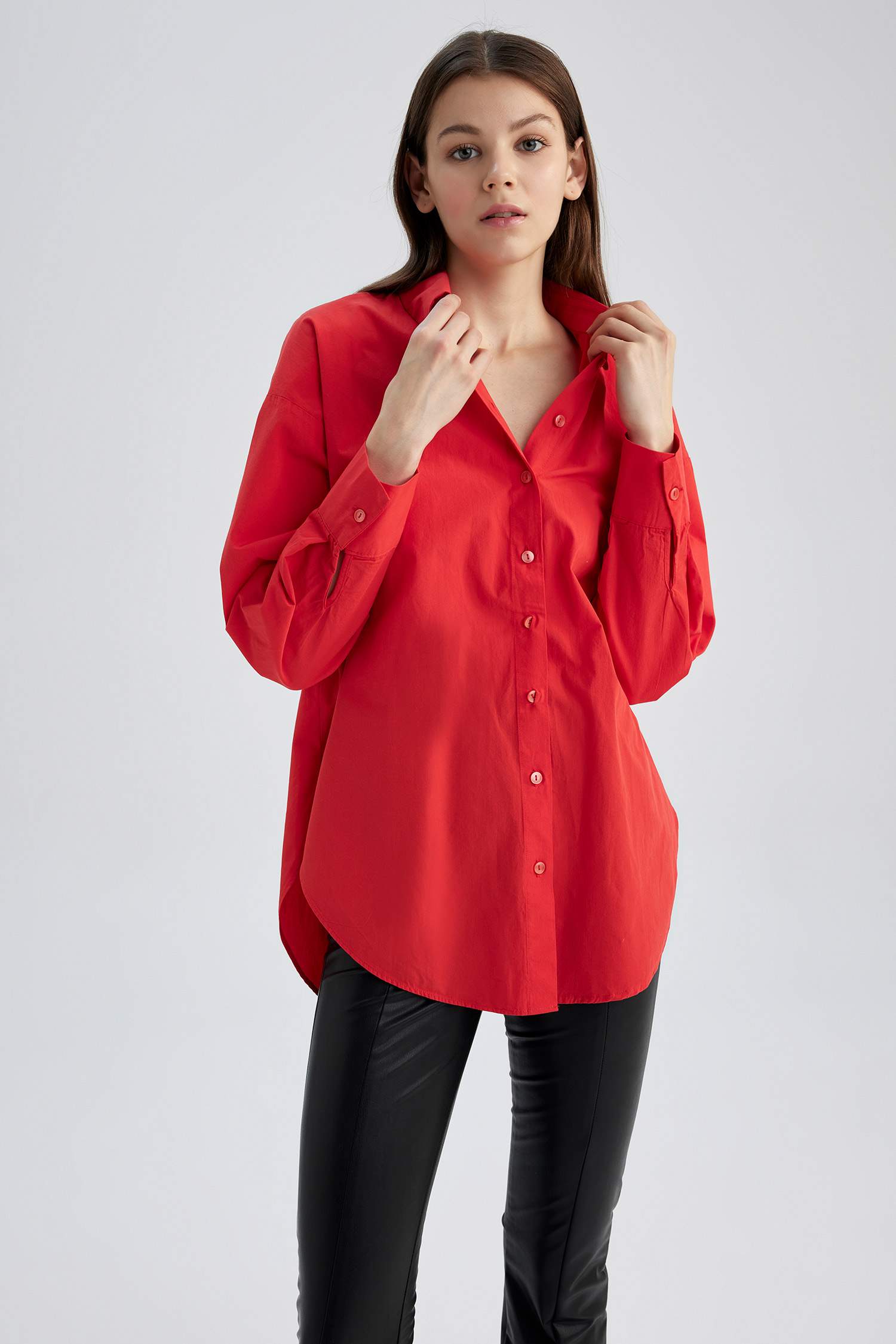 Туника оверсайз с длинным рукавом из 100% хлопка