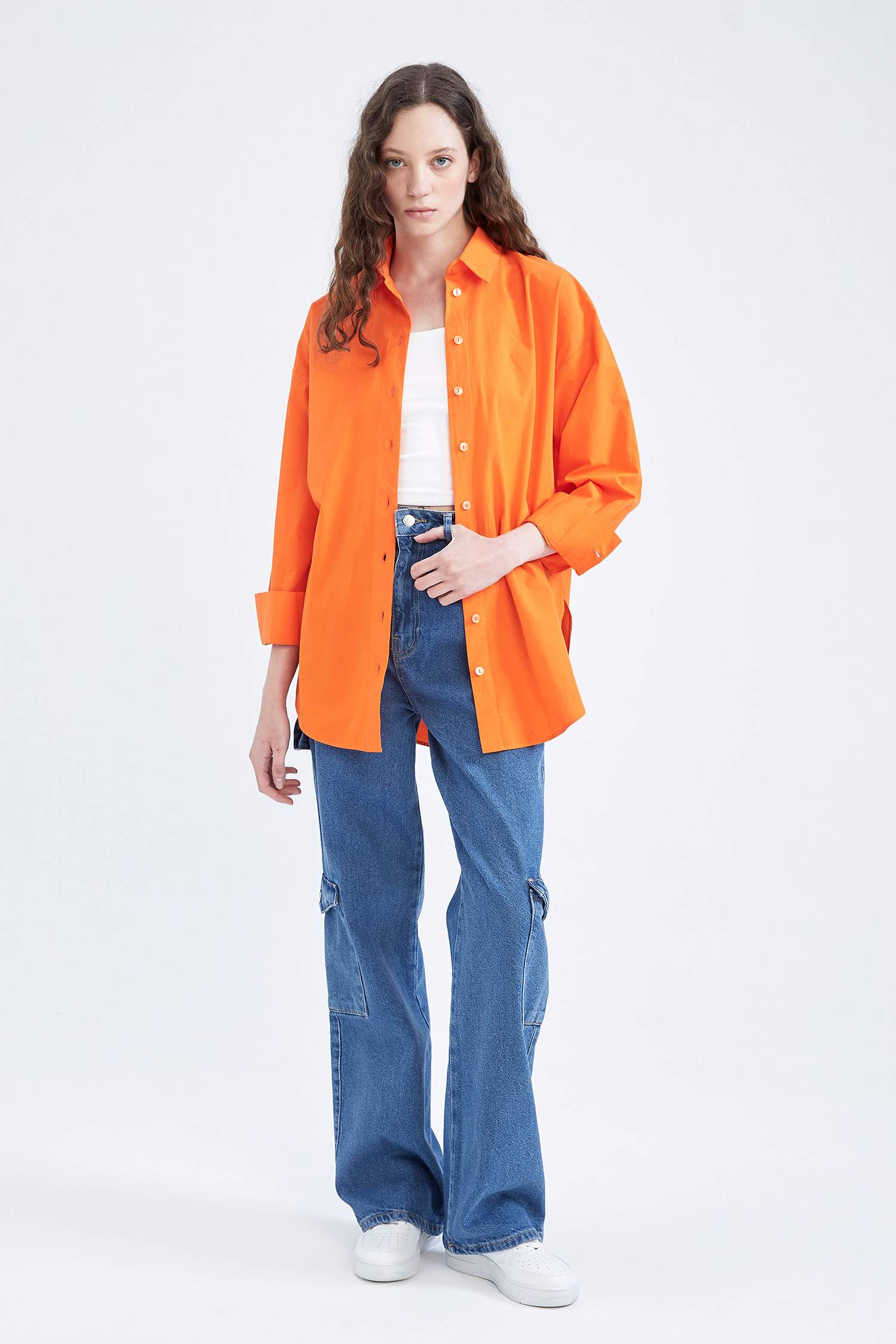 жейде мойыны поплин Ұзын Жеңді Туника