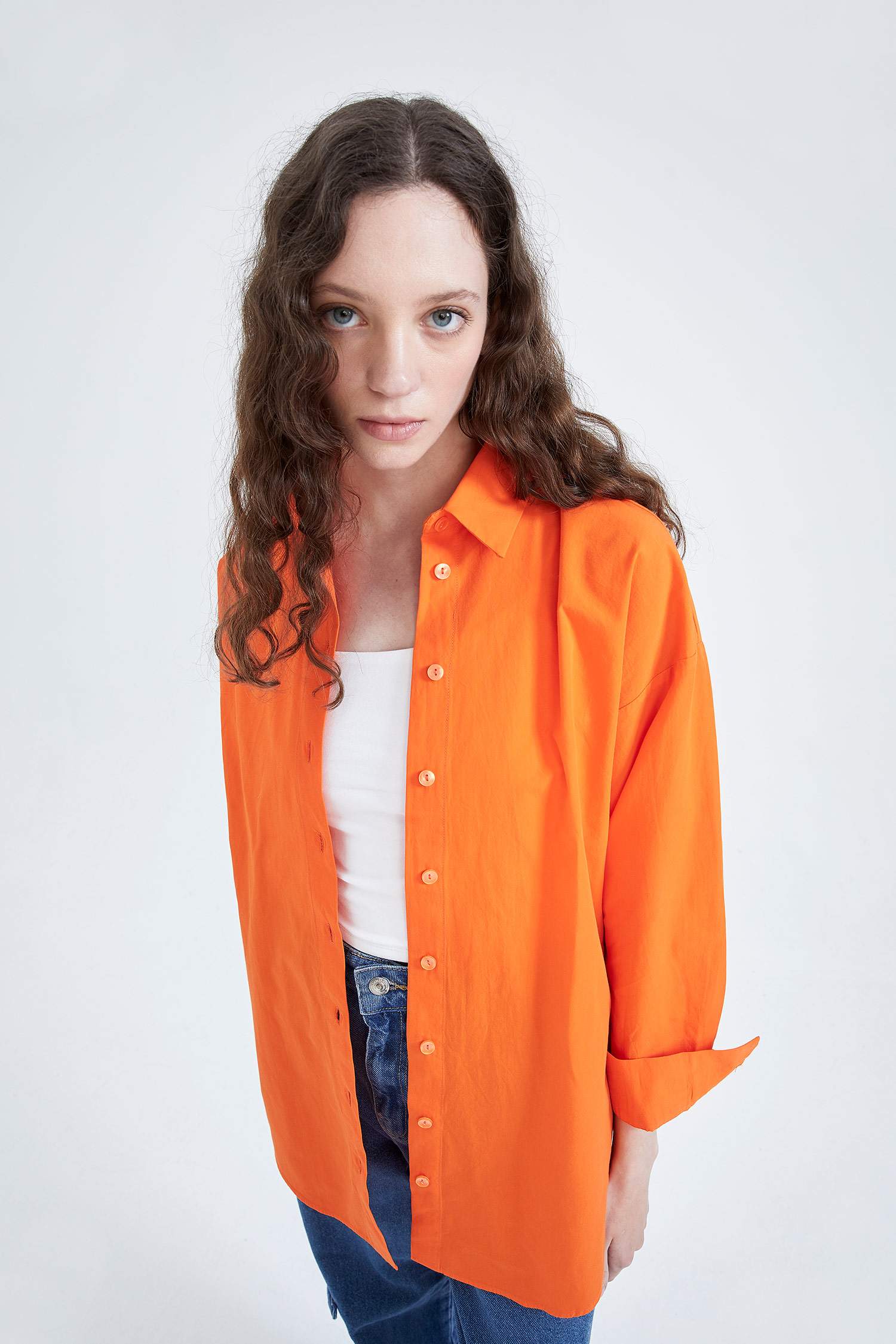 жейде мойыны поплин Ұзын Жеңді Туника