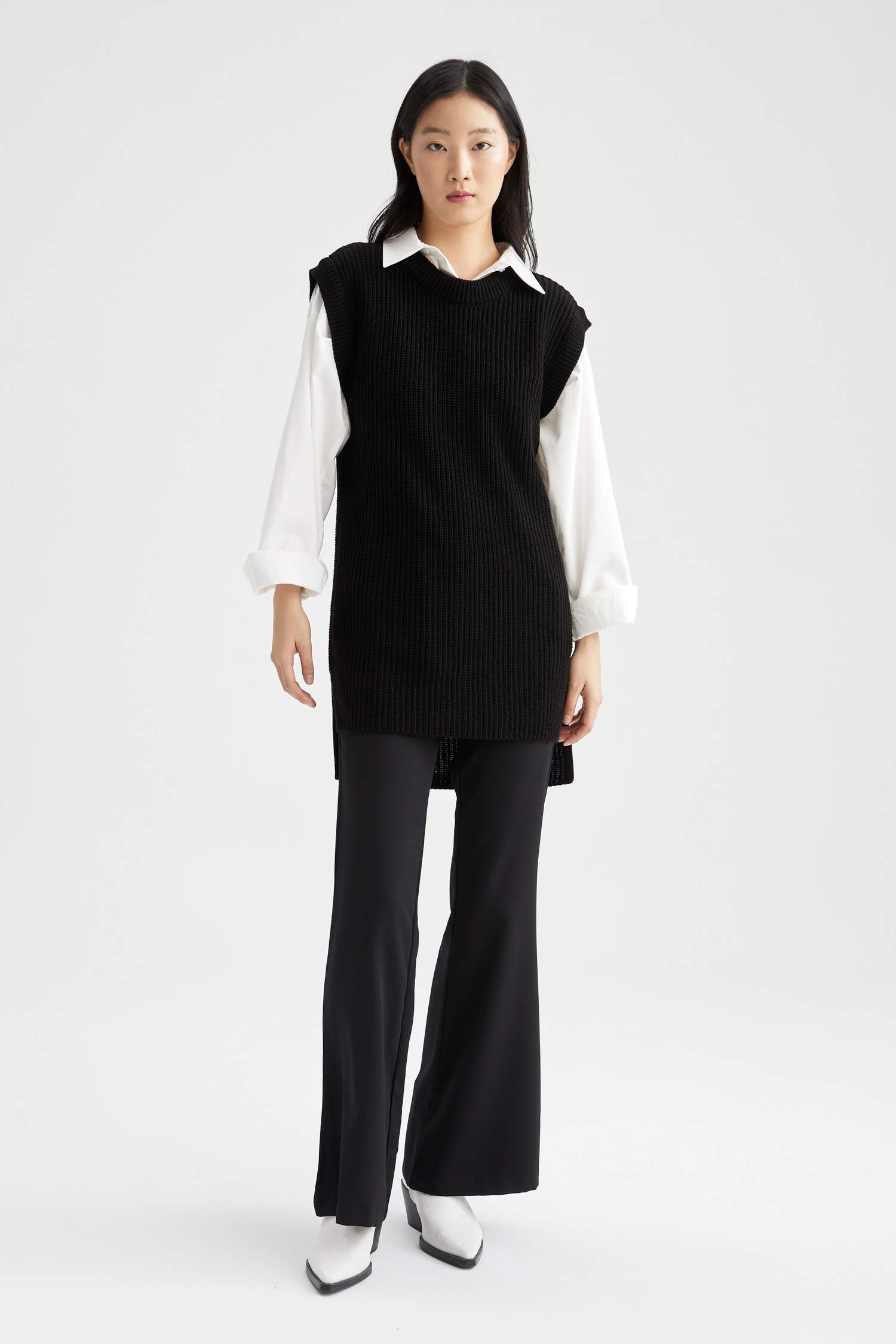 Regular Fit Asymmetric Crew Neck Tunic Sweater