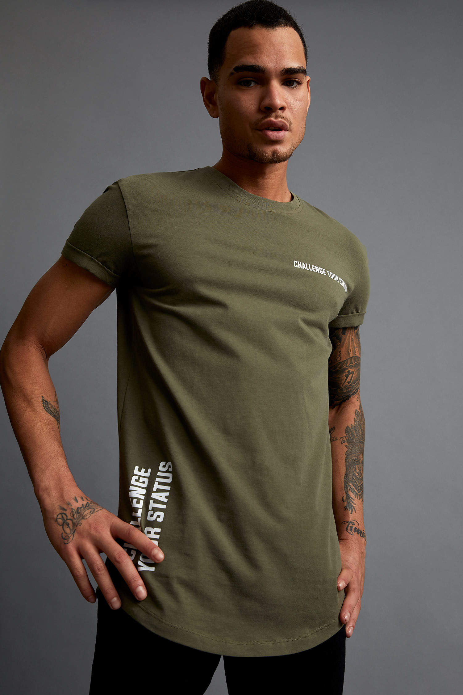 Khaki MAN Extra Slim Fit Printed Crew Neck T-Shirt | DeFacto
