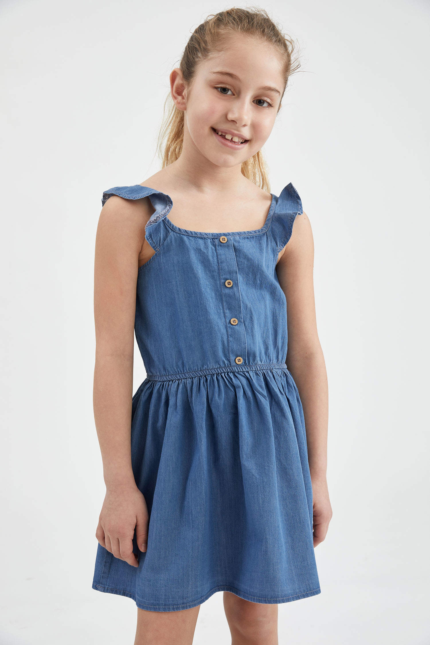 Blue GIRLS & TEENS Girl Fit And Flare Denim Jean Dress With Ruffle ...