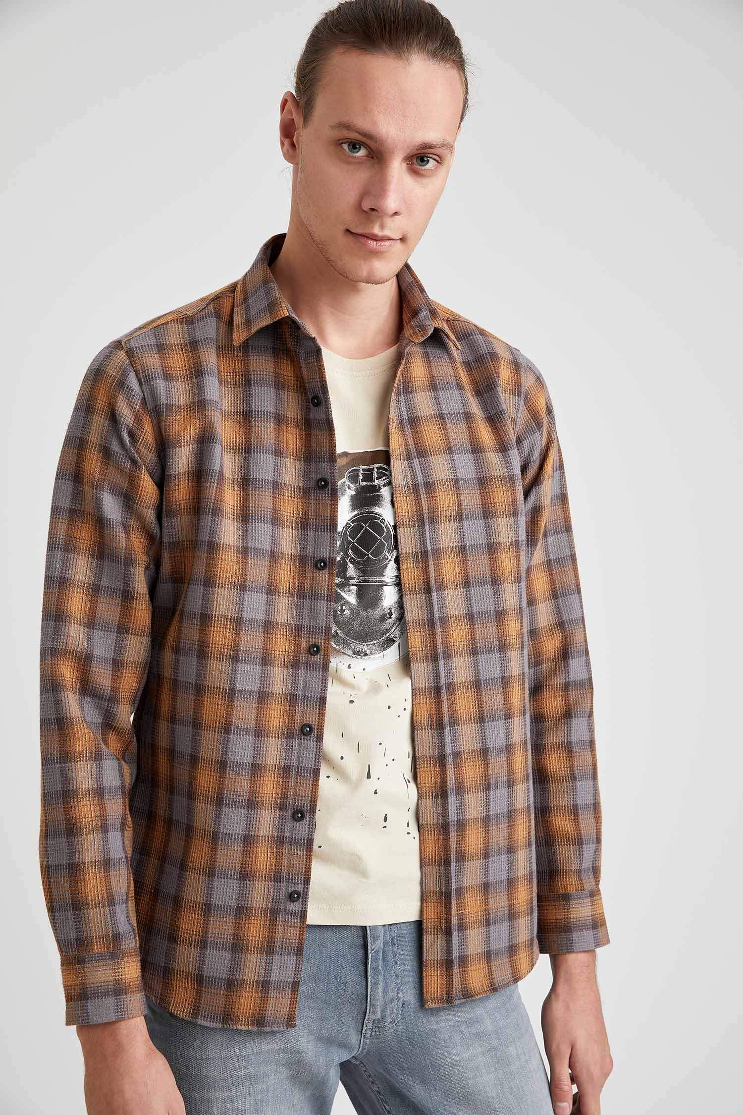 Grey MAN Slim Fit Long Sleeve Check 