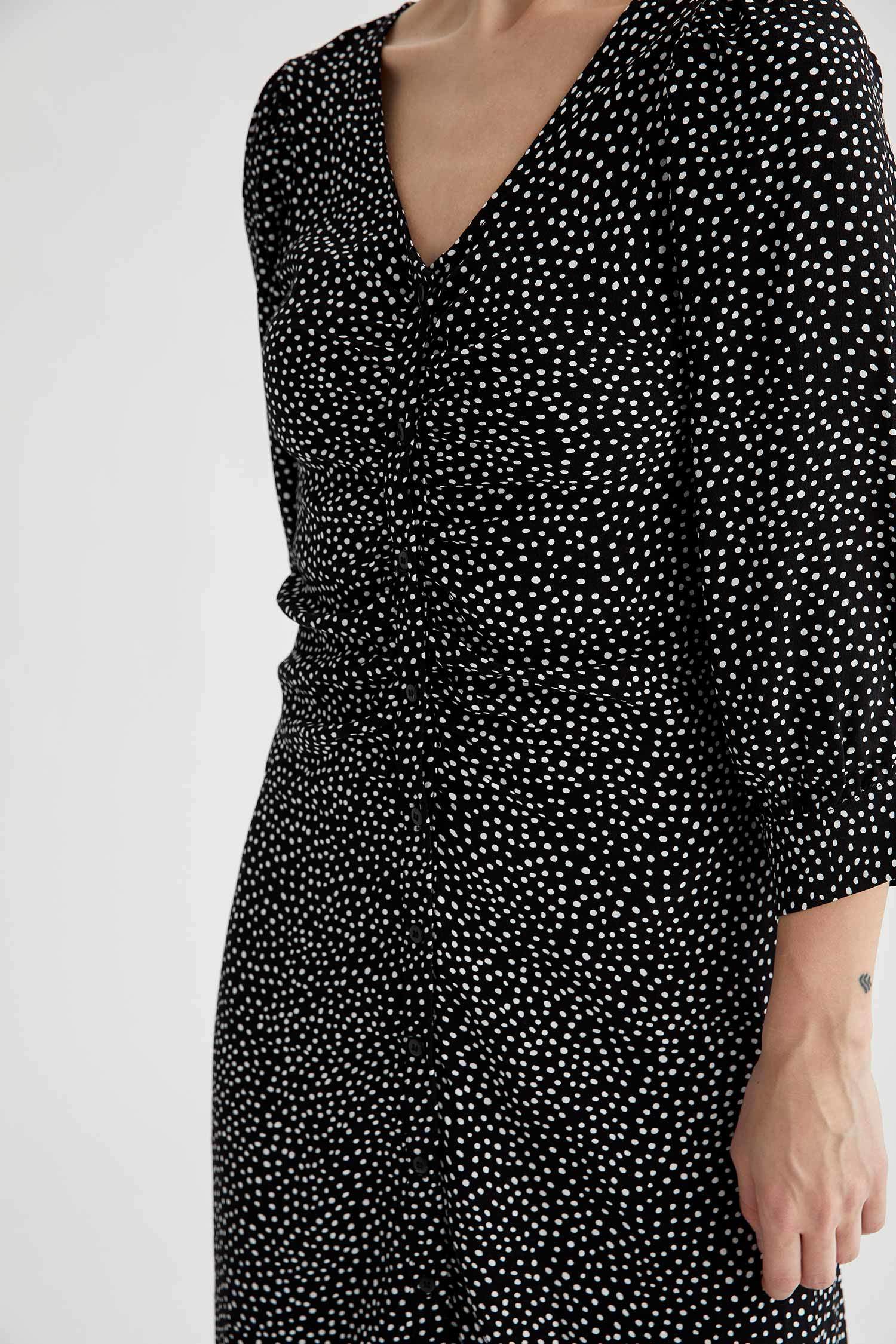 Defacto Gömlek Tasarımlı Relax Fit Midi Yazlık Elbise. 3