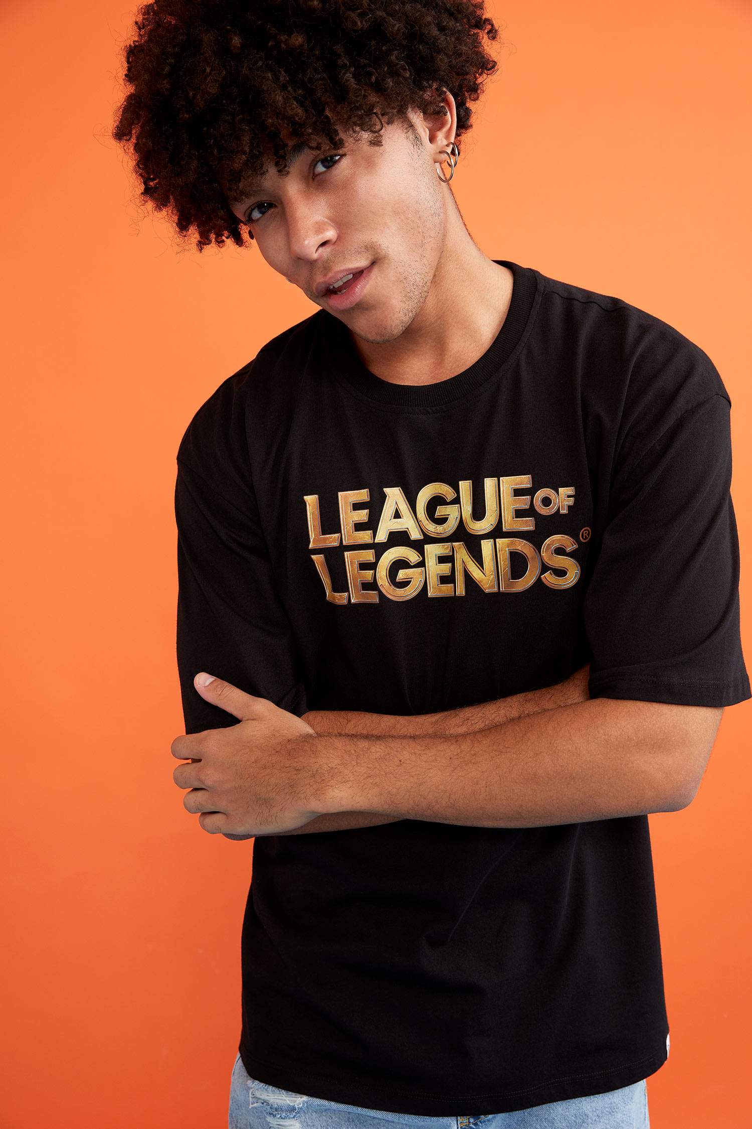 Oversize Fit League of Legends Lisanslı Logo Baskılı Kısa Kollu Tişört