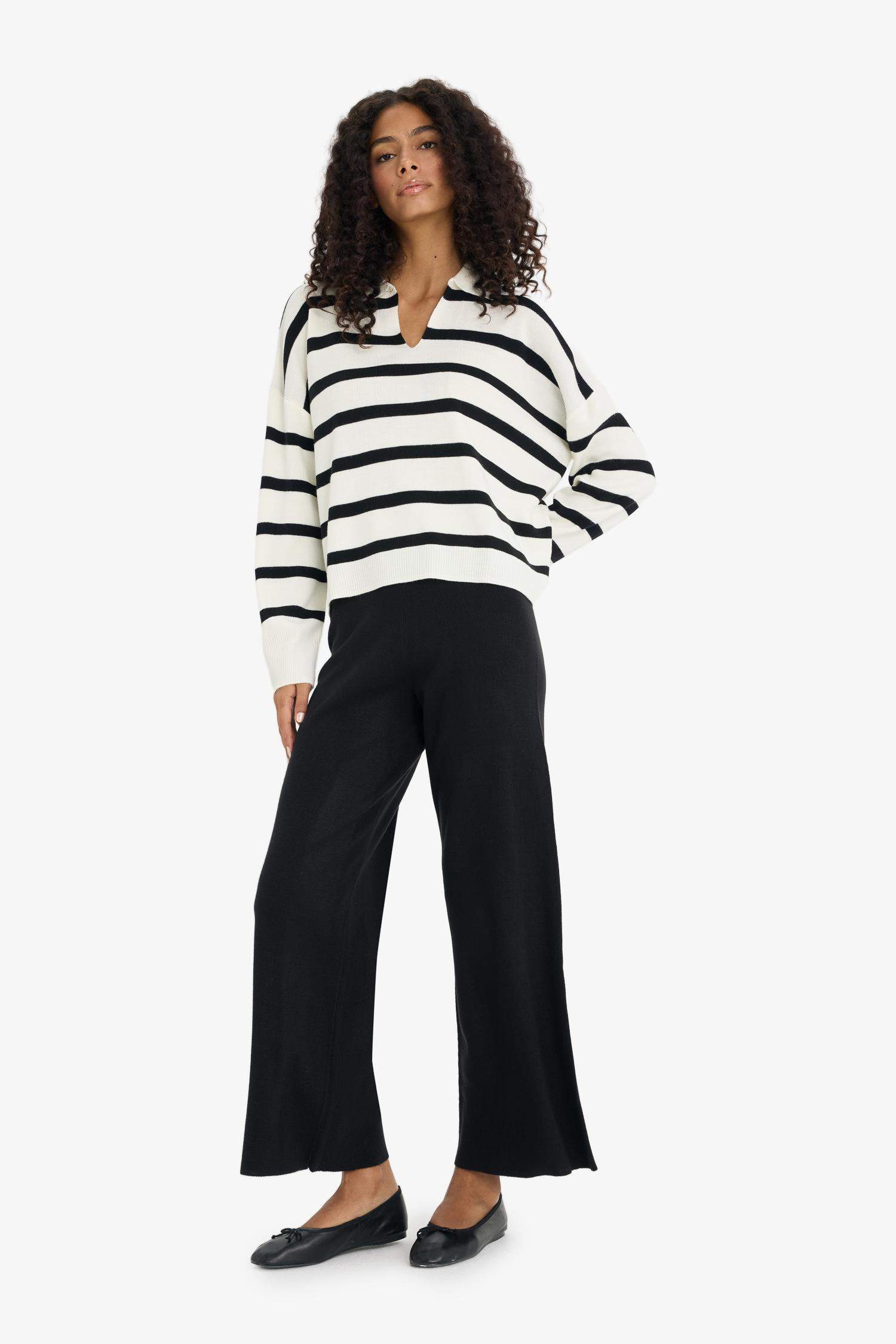 Flare Fit Wide Leg Elastic Waist Basic Knit Trousers