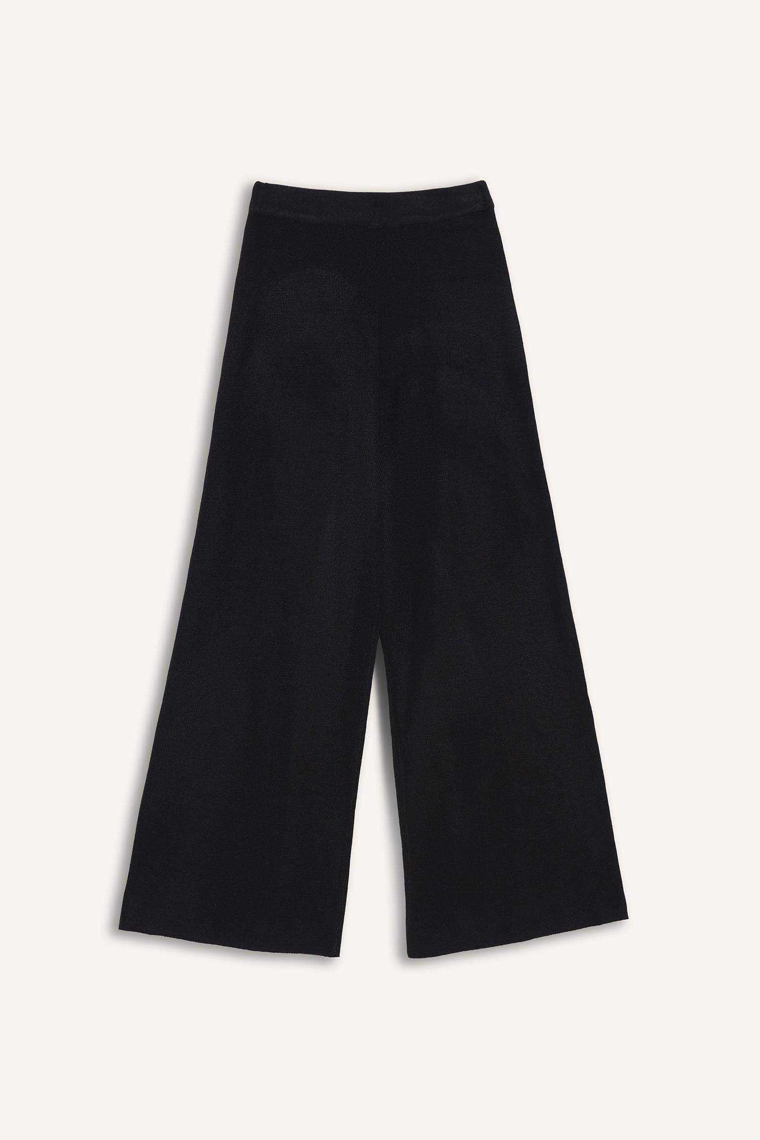 Flare Fit Wide Leg Elastic Waist Basic Knit Trousers