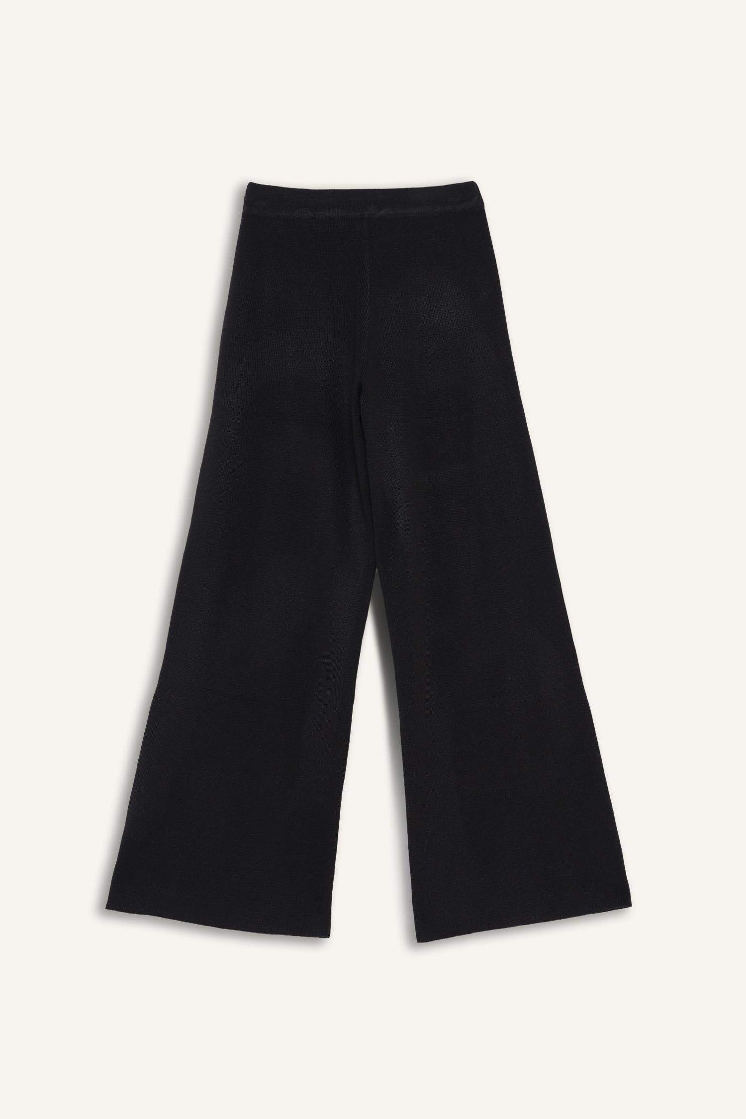 Flare Fit Wide Leg Elastic Waist Basic Knit Trousers